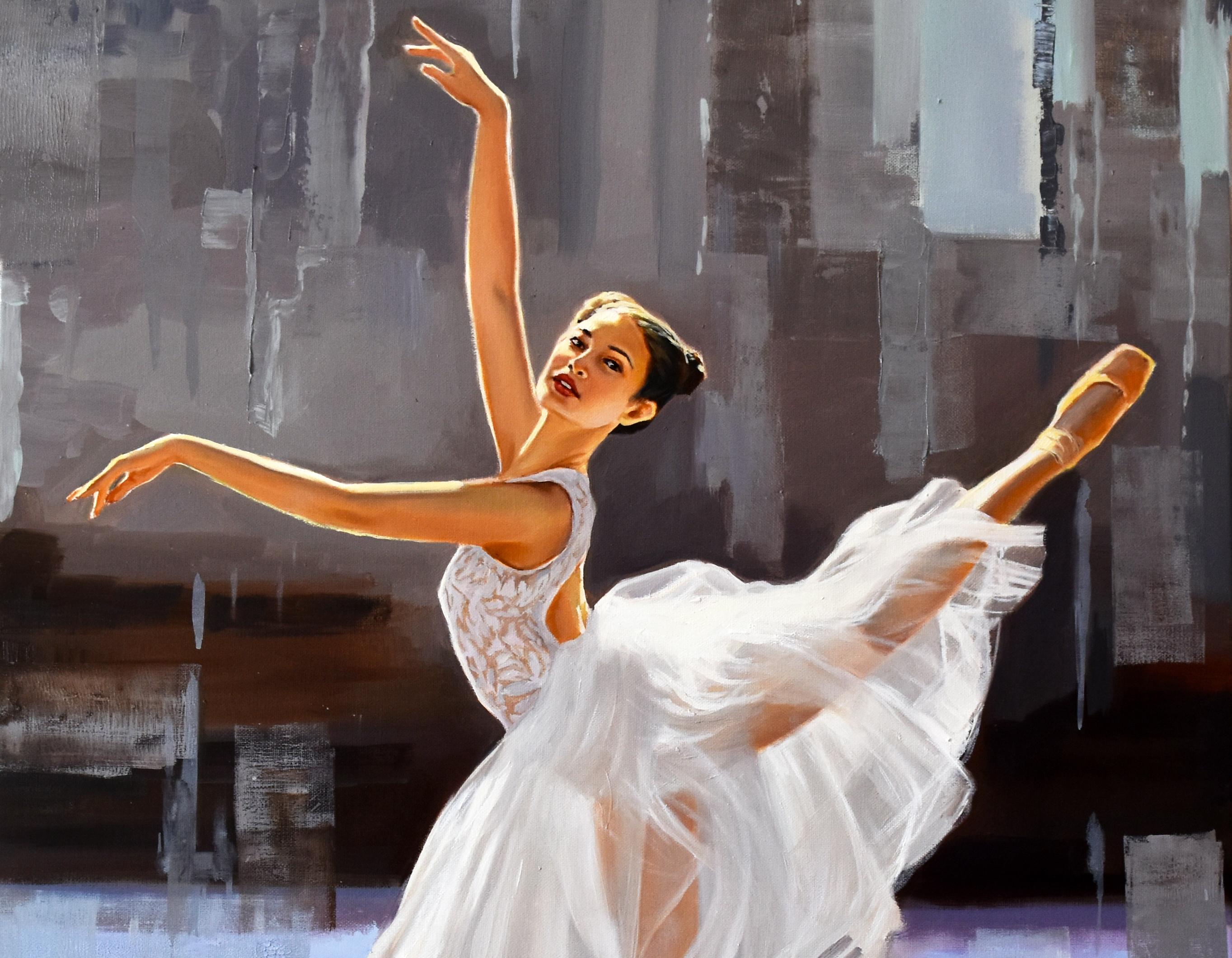 Danzare nella luce - Figurative Painting Grigio di Serghei Ghetiu