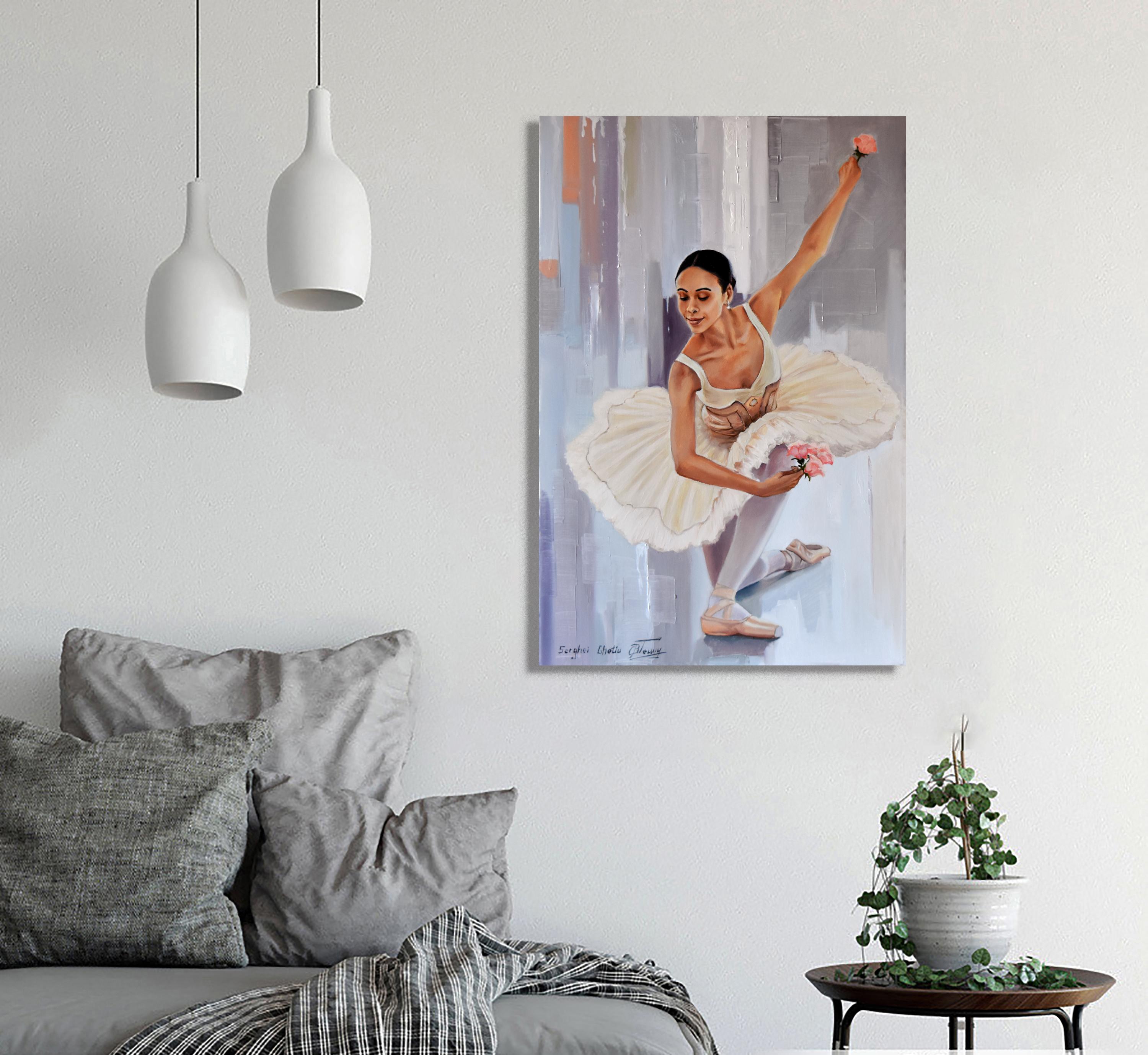 Tanzen mit Blumen (Realismus), Painting, von Serghei Ghetiu