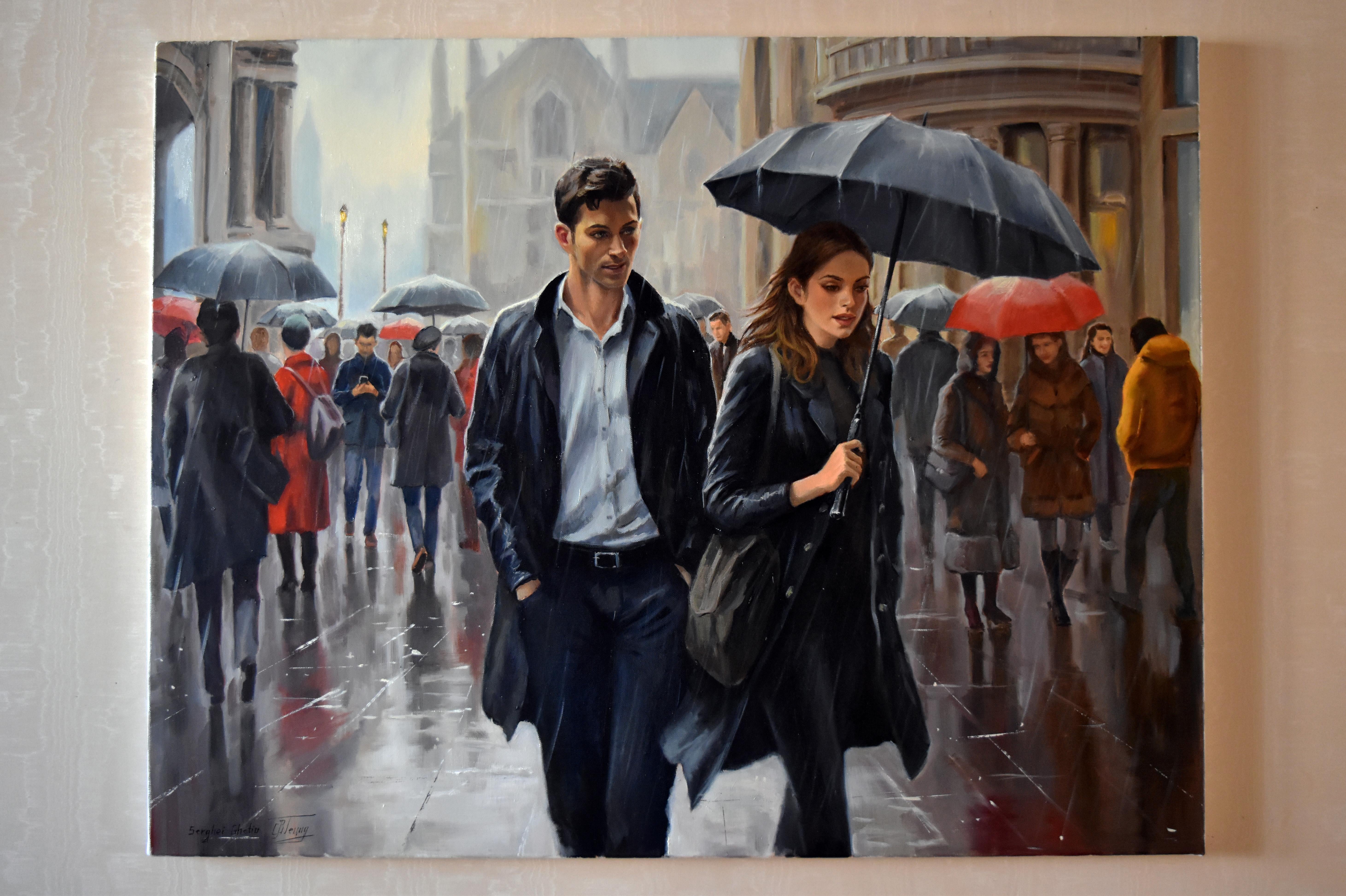 Dating in the rain - Painting by Serghei Ghetiu