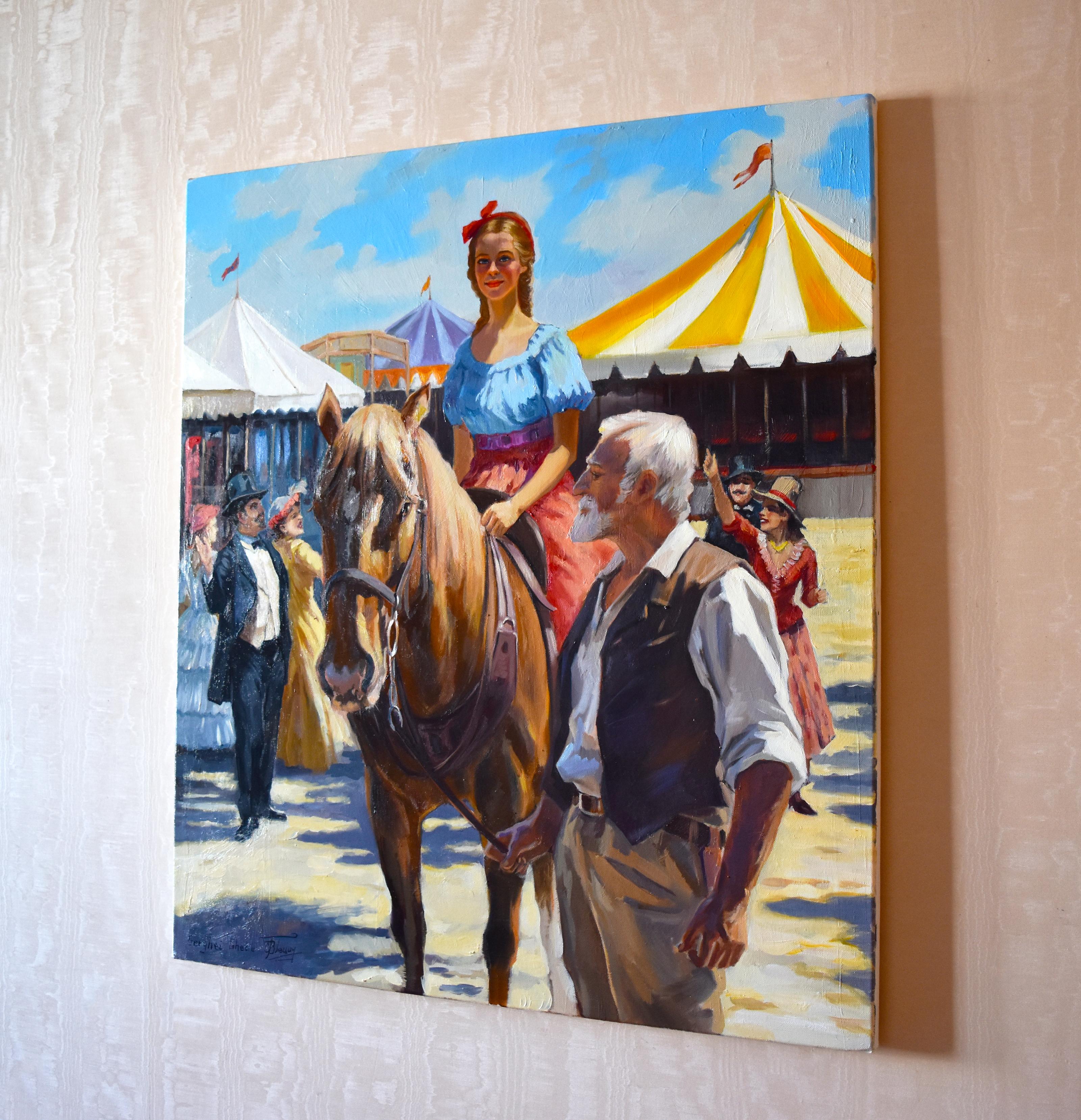 In der Zirkusstadt (Braun), Figurative Painting, von Serghei Ghetiu