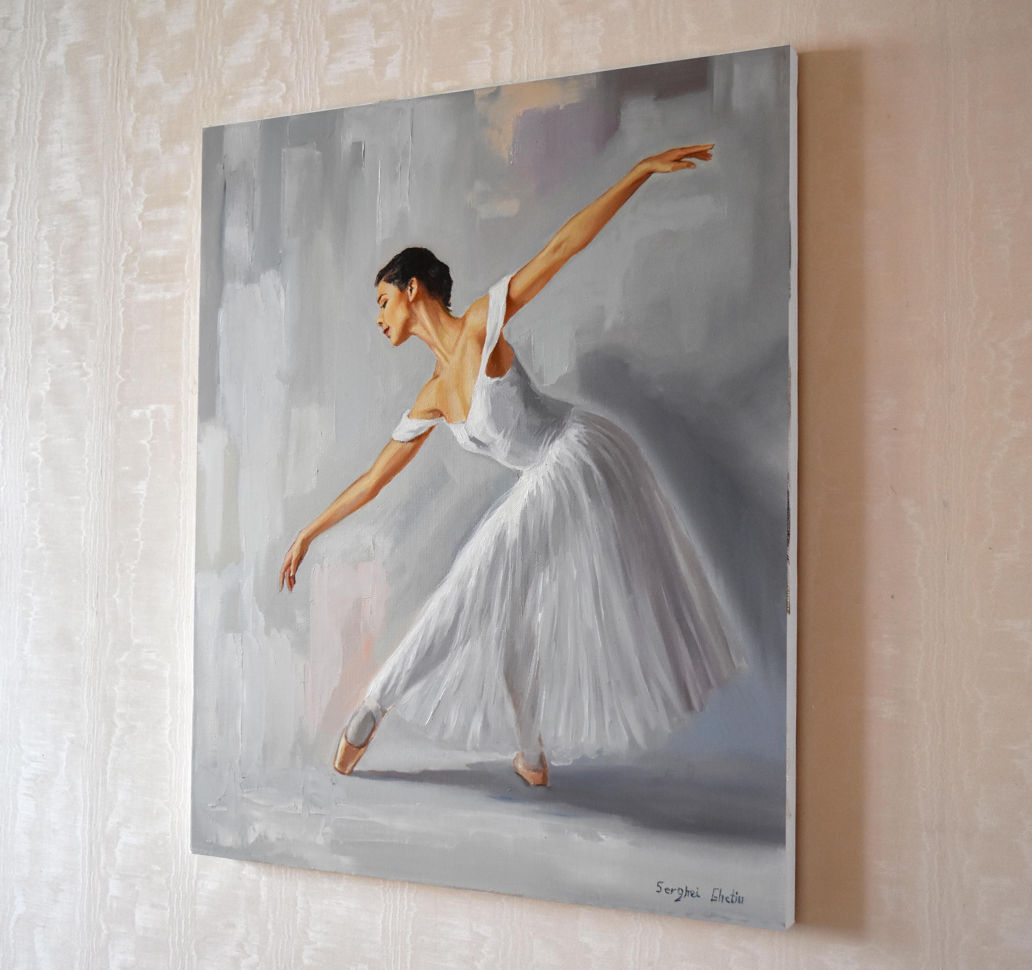 In the move of dance - Gray Figurative Painting by Serghei Ghetiu