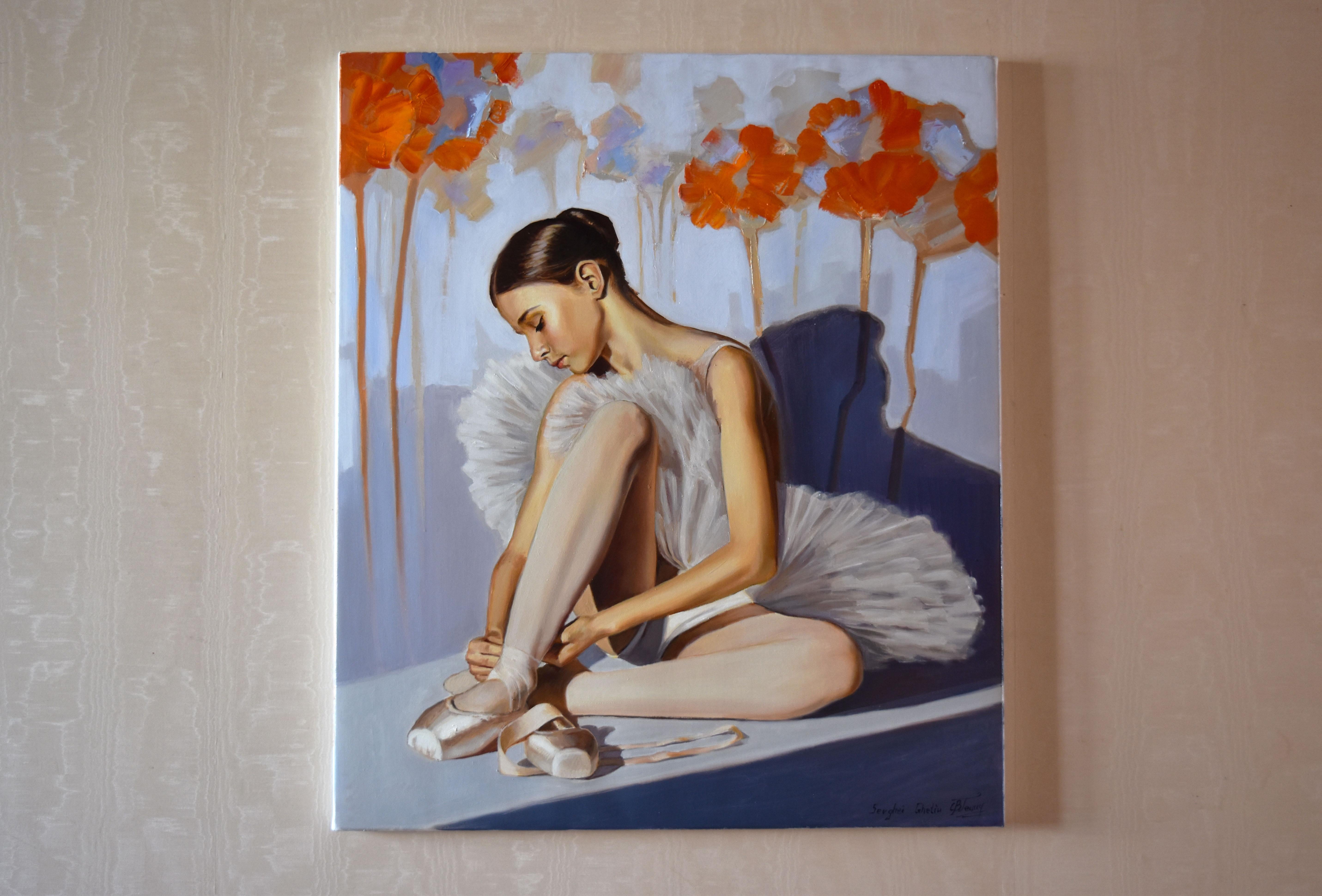 Preparing for classes III - Gray Figurative Painting by Serghei Ghetiu
