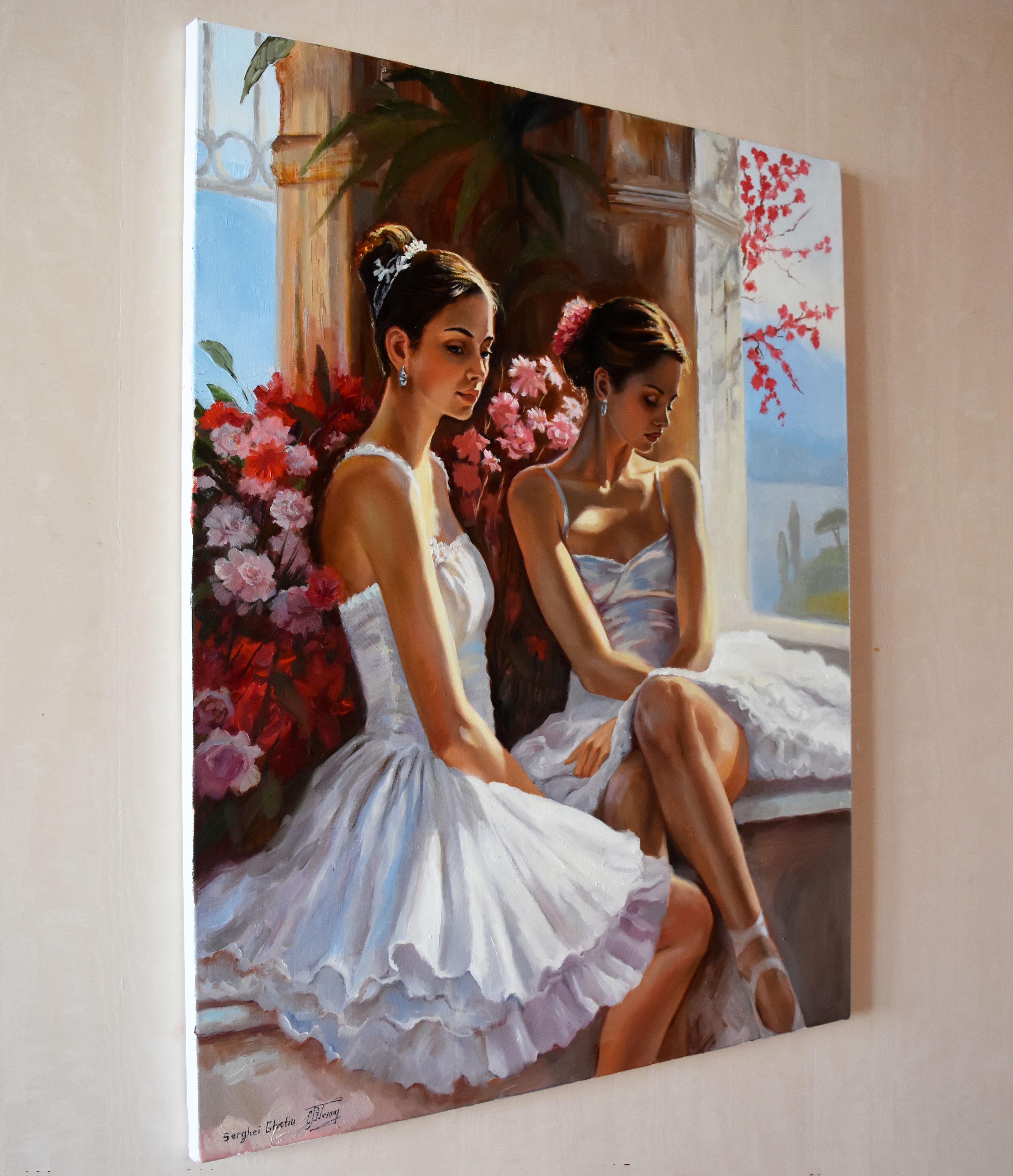 This is a continuation of the ballet topic. In creating this piece, I immersed myself in the ethereal grace of ballet. 

I used oil to capture the delicate interplay of light and shadow, emphasizing the dancers' harmonious connection. Their poised