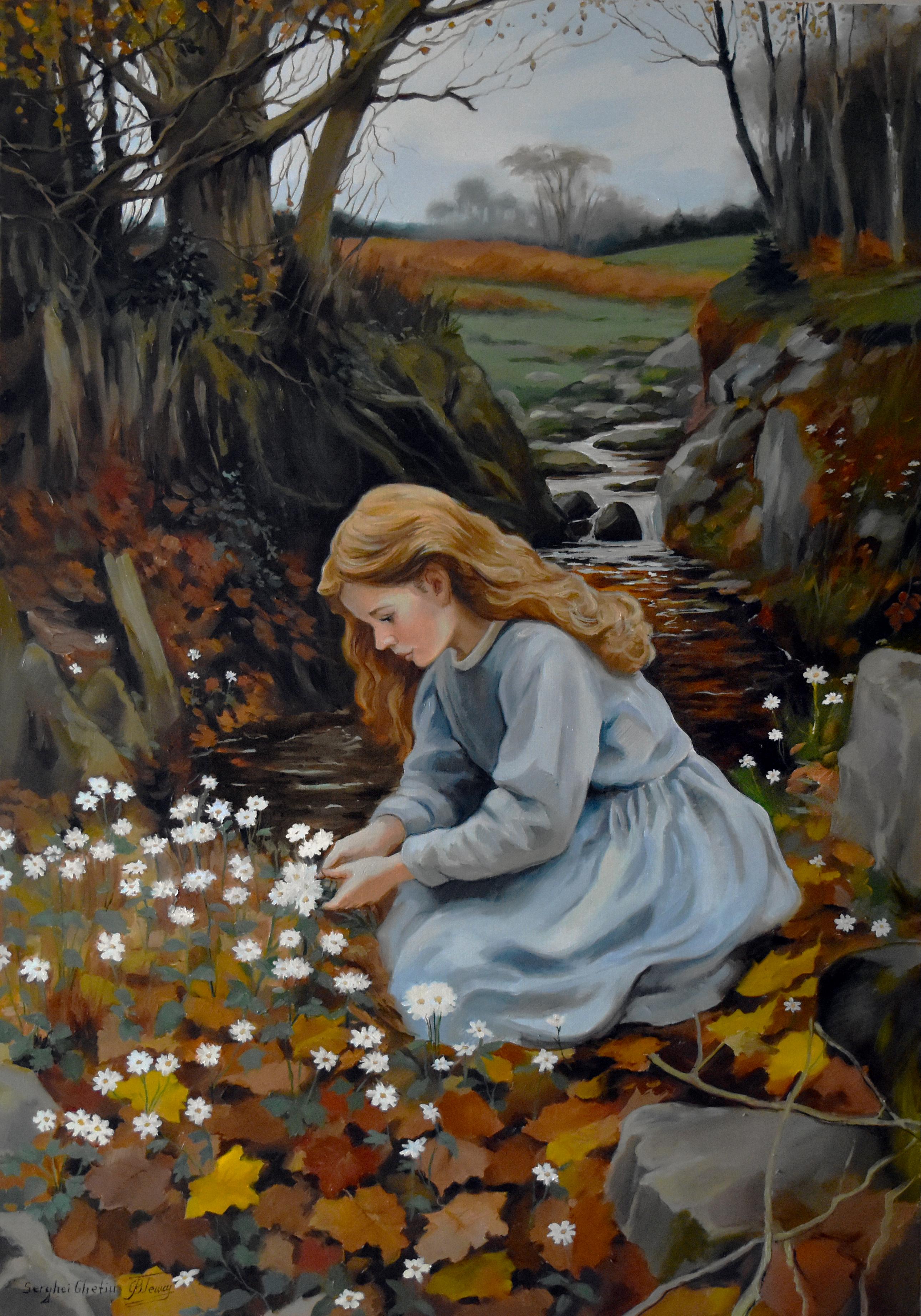 Serghei Ghetiu Landscape Painting - The Dutch pastoral "The last flowers"