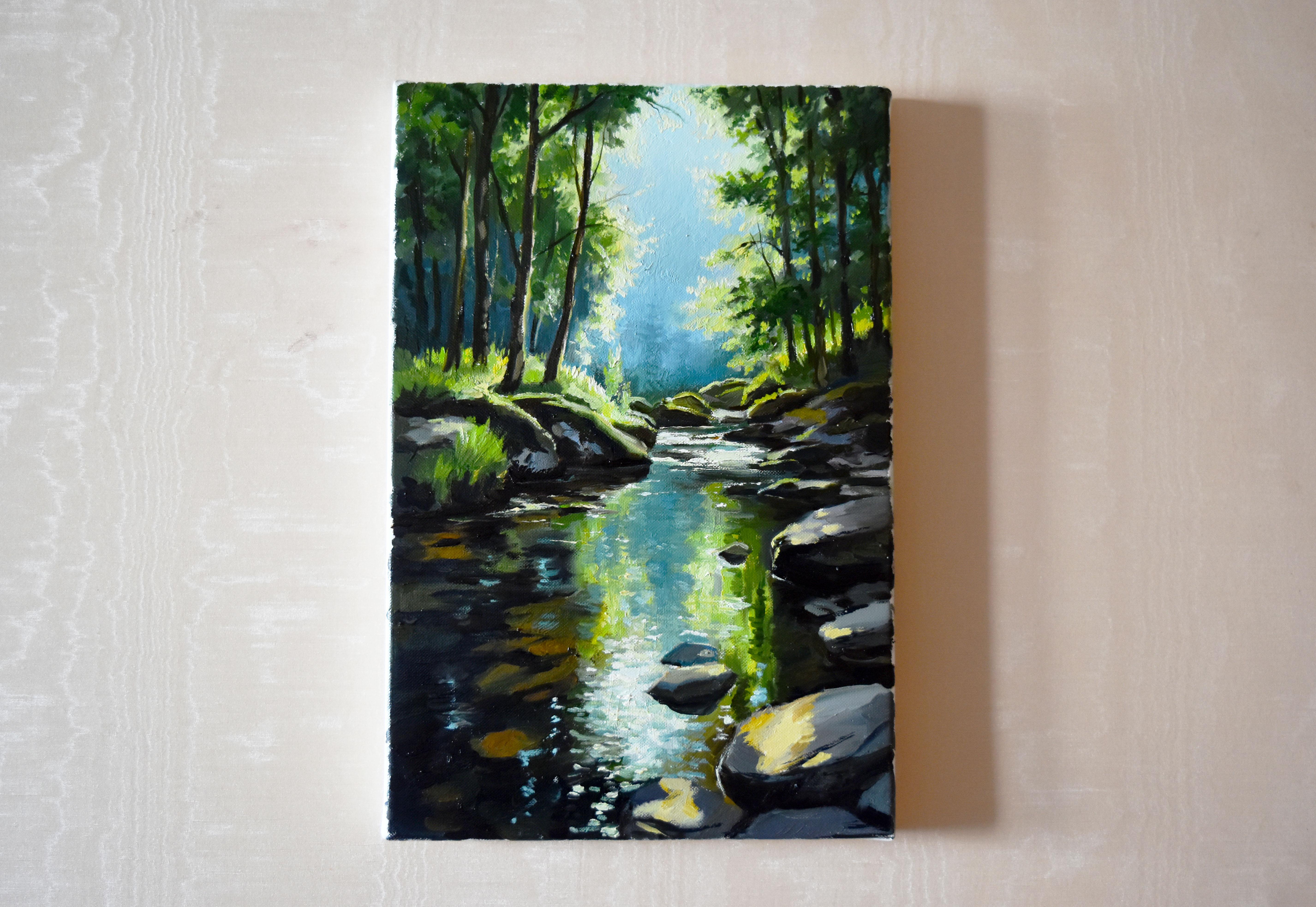 Der Waldflusss (Impressionismus), Painting, von Serghei Ghetiu