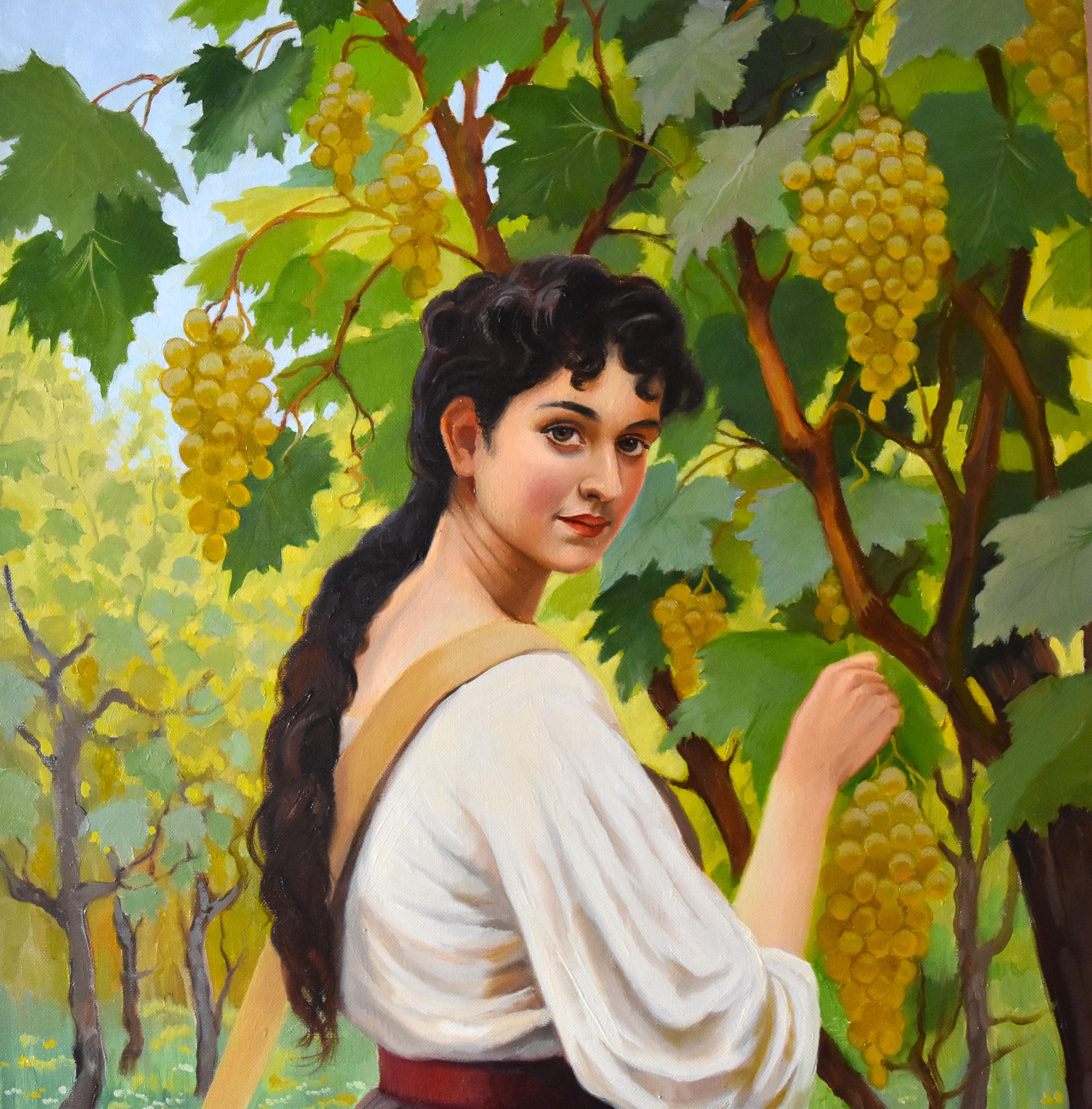 The grape picker - American Realist Painting by Serghei Ghetiu