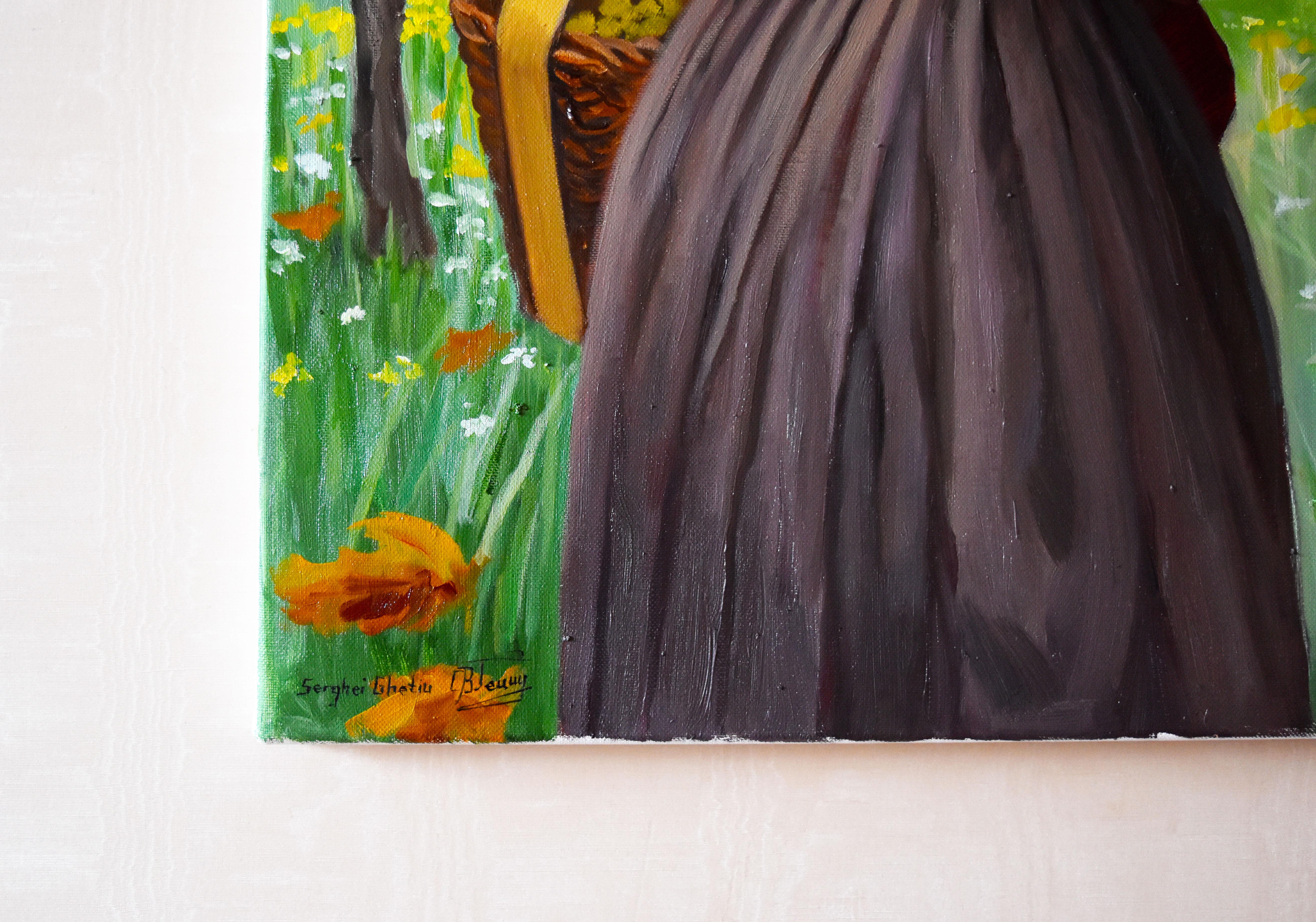 The grape picker - Brown Portrait Painting by Serghei Ghetiu