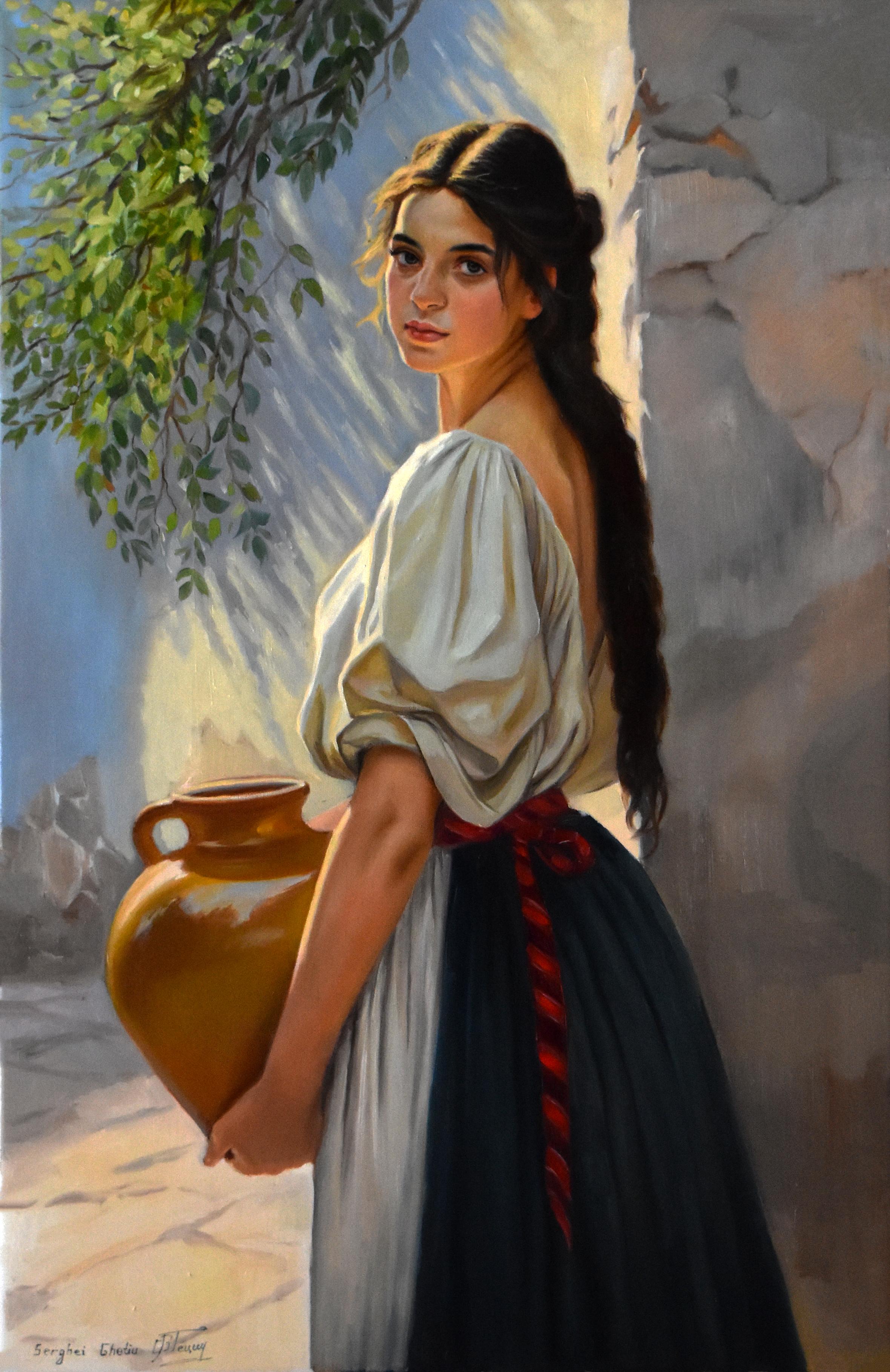 Serghei Ghetiu Figurative Painting – Das mediterrane Mädchen II