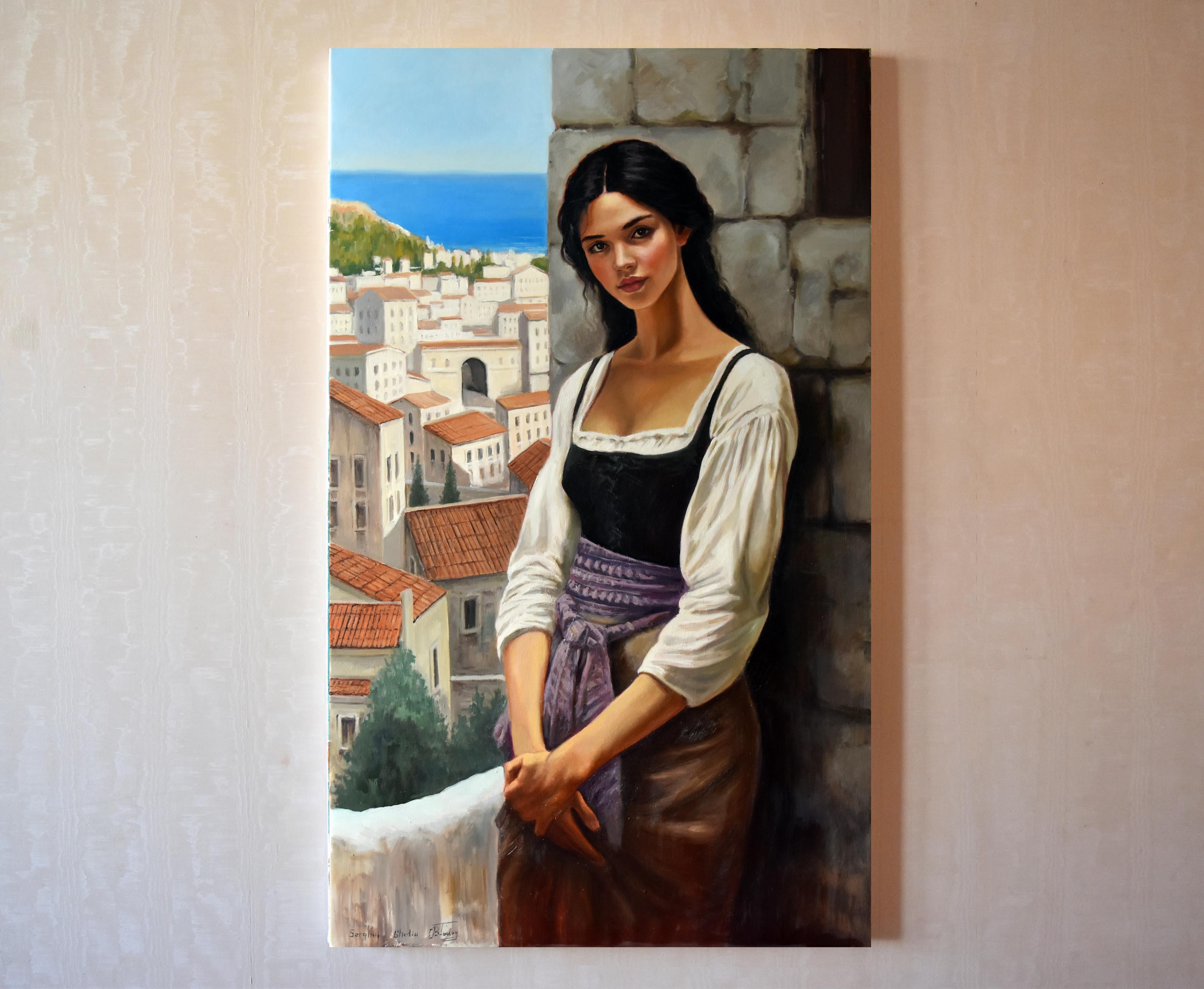 Das Mittelmeermädchen V (Schwarz), Figurative Painting, von Serghei Ghetiu