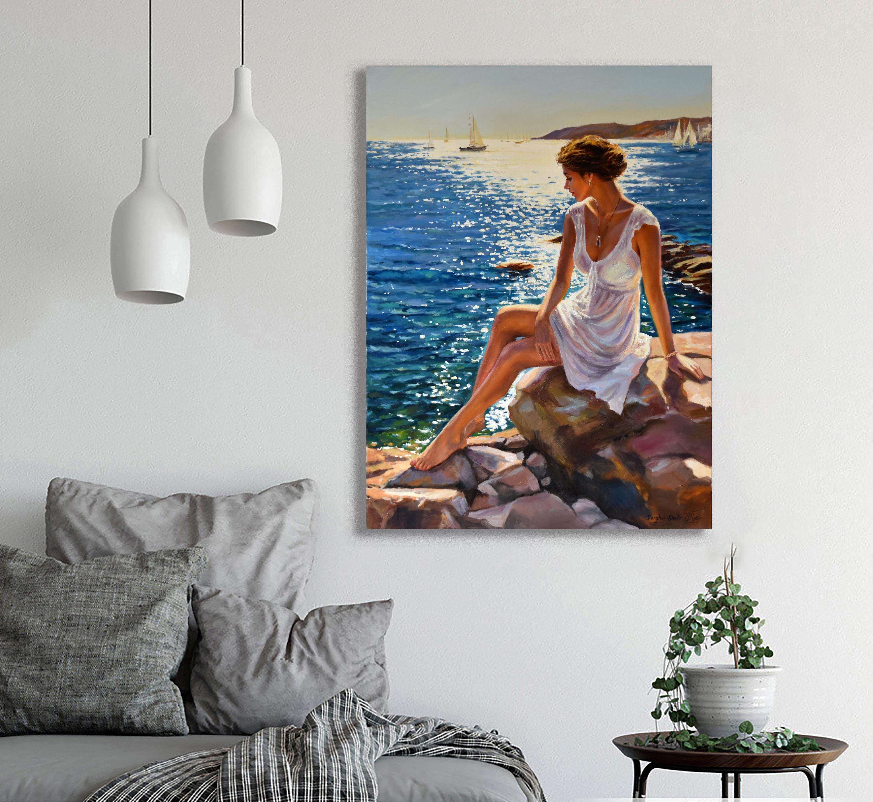 The Mediterranean Noon III (Grau), Figurative Painting, von Serghei Ghetiu