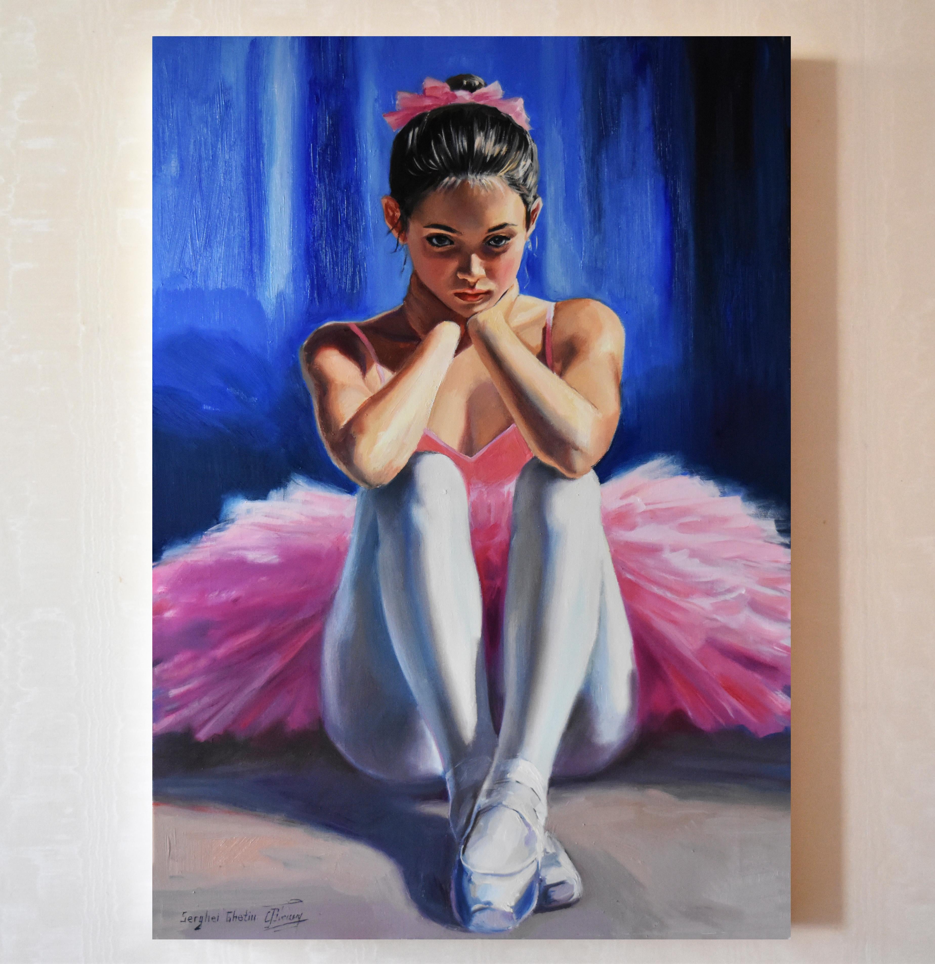 Nel realizzare quest'opera, mi sono immerso nell'immobilità contemplativa e nell'intensità di un momento di introspezione di una giovane ballerina. Ho usato i colori a olio per catturare il delicato gioco di luci e ombre, accentuando la sua