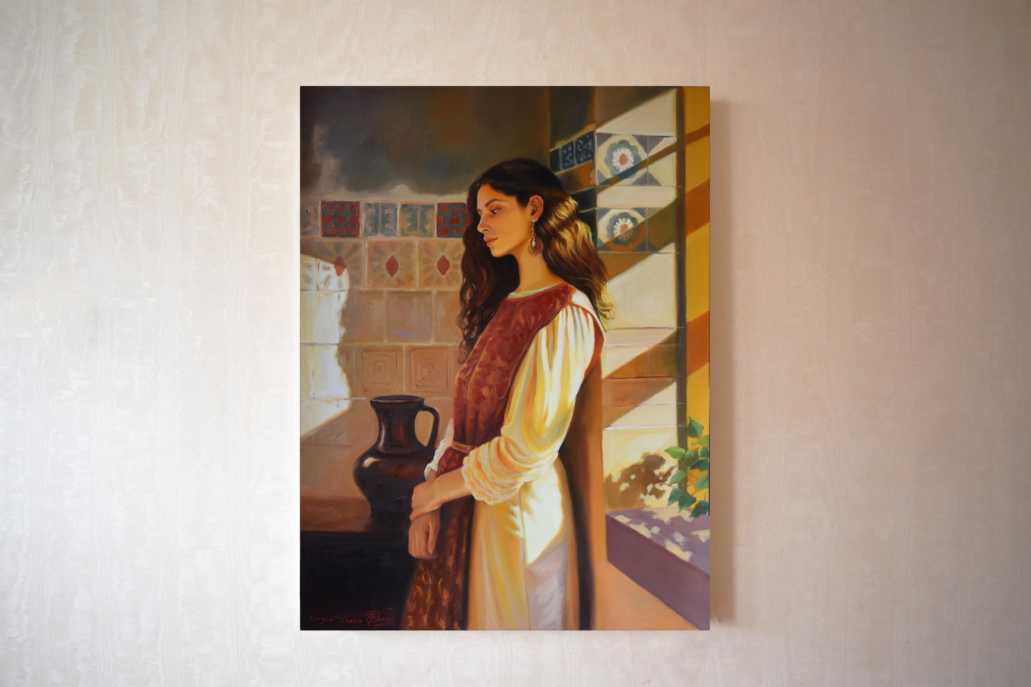 La tristeza de María Magdalena - Figurative Painting Marrón de Serghei Ghetiu