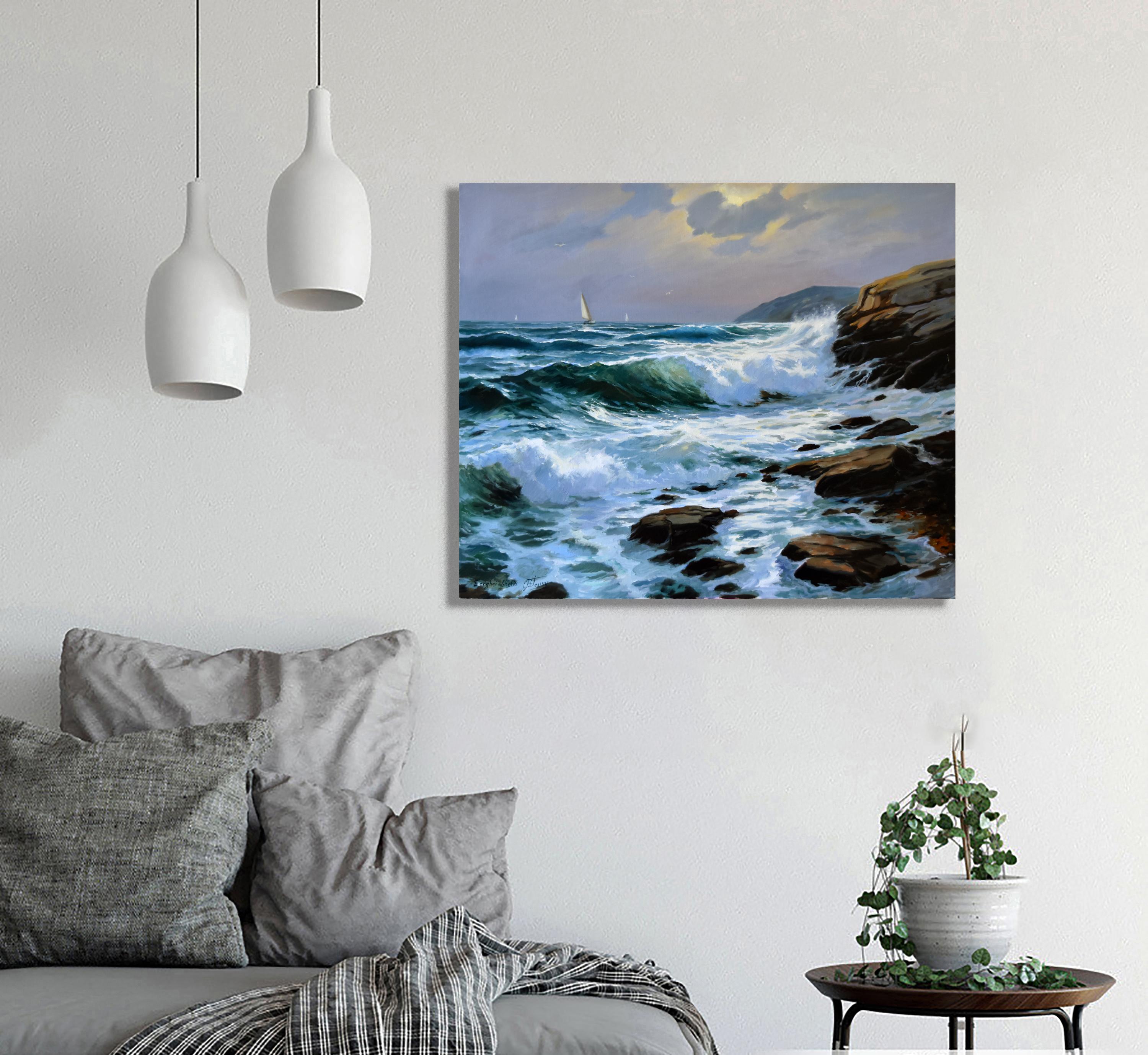 Il mare d'argento - Painting Impressionismo di Serghei Ghetiu