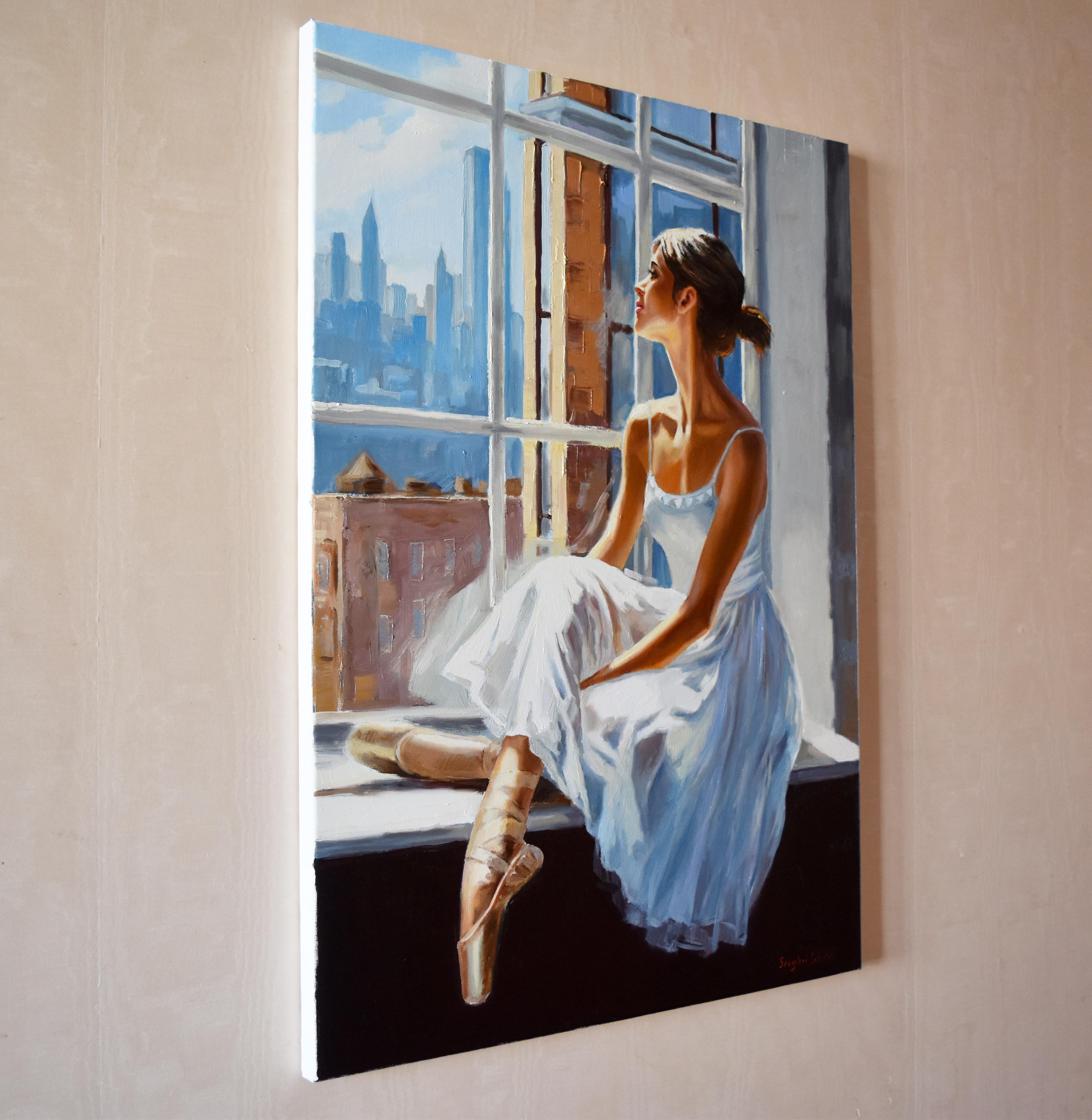 The sunny day at the ballet school - Gray Figurative Painting by Serghei Ghetiu