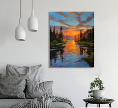 La puesta de sol en el bosque