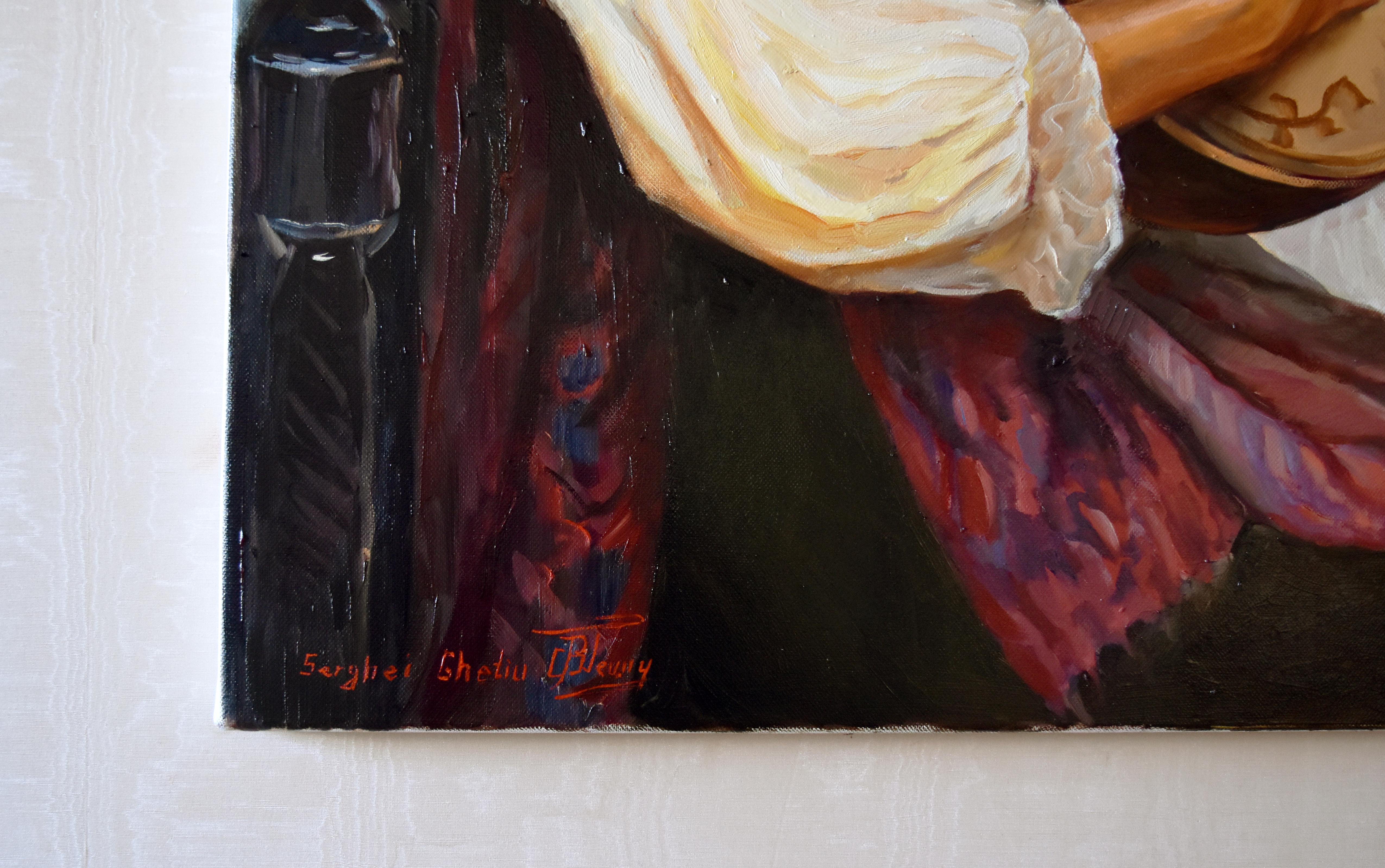 The Troubadour's Love - Black Figurative Painting by Serghei Ghetiu