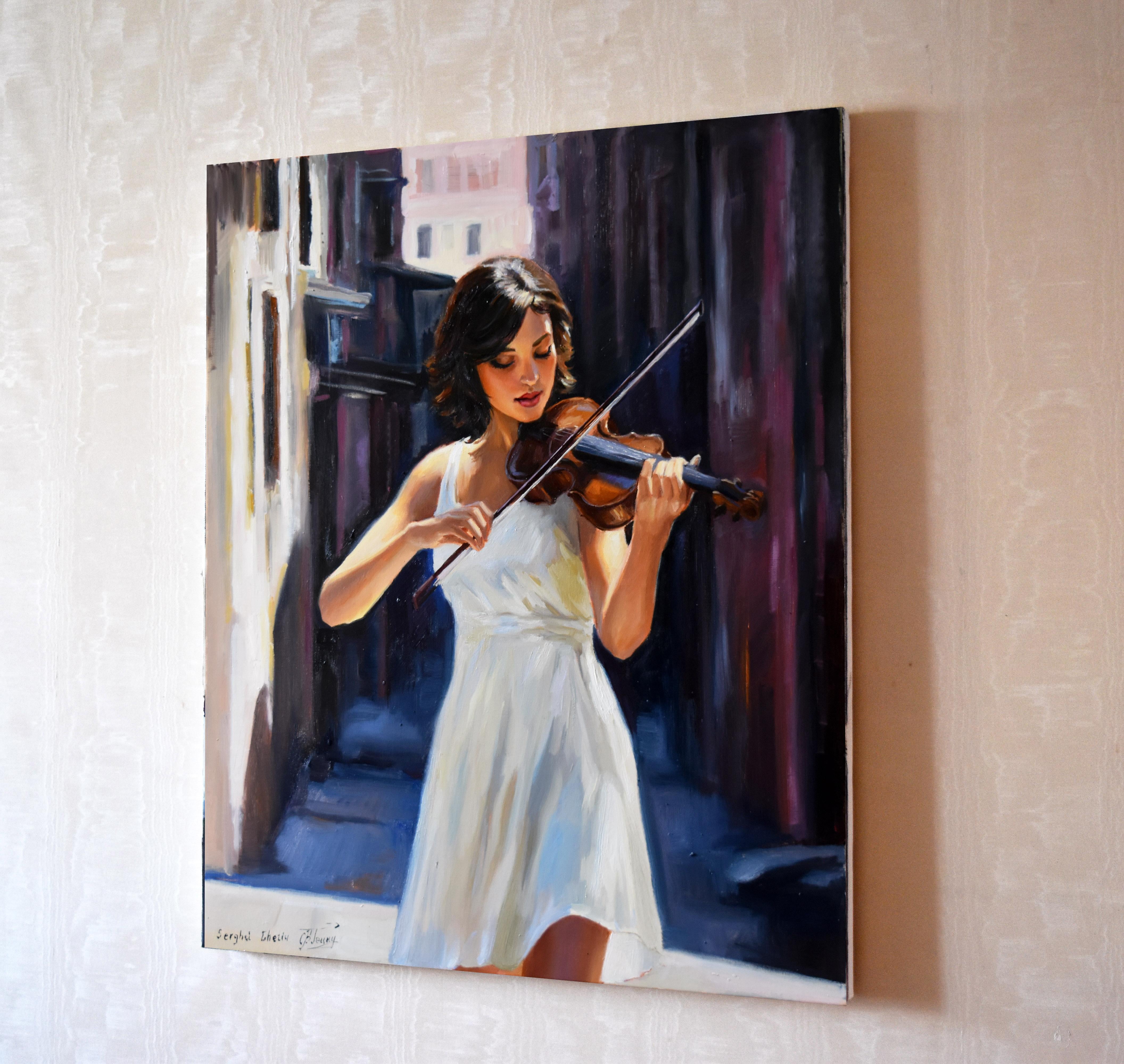 In this painting, I poured my soul into capturing the delicate passion of a young violinist lost in her music. Using oil, I blended realism with impressionistic light to evoke a serene yet powerful moment. This artwork brings warmth and elegance,