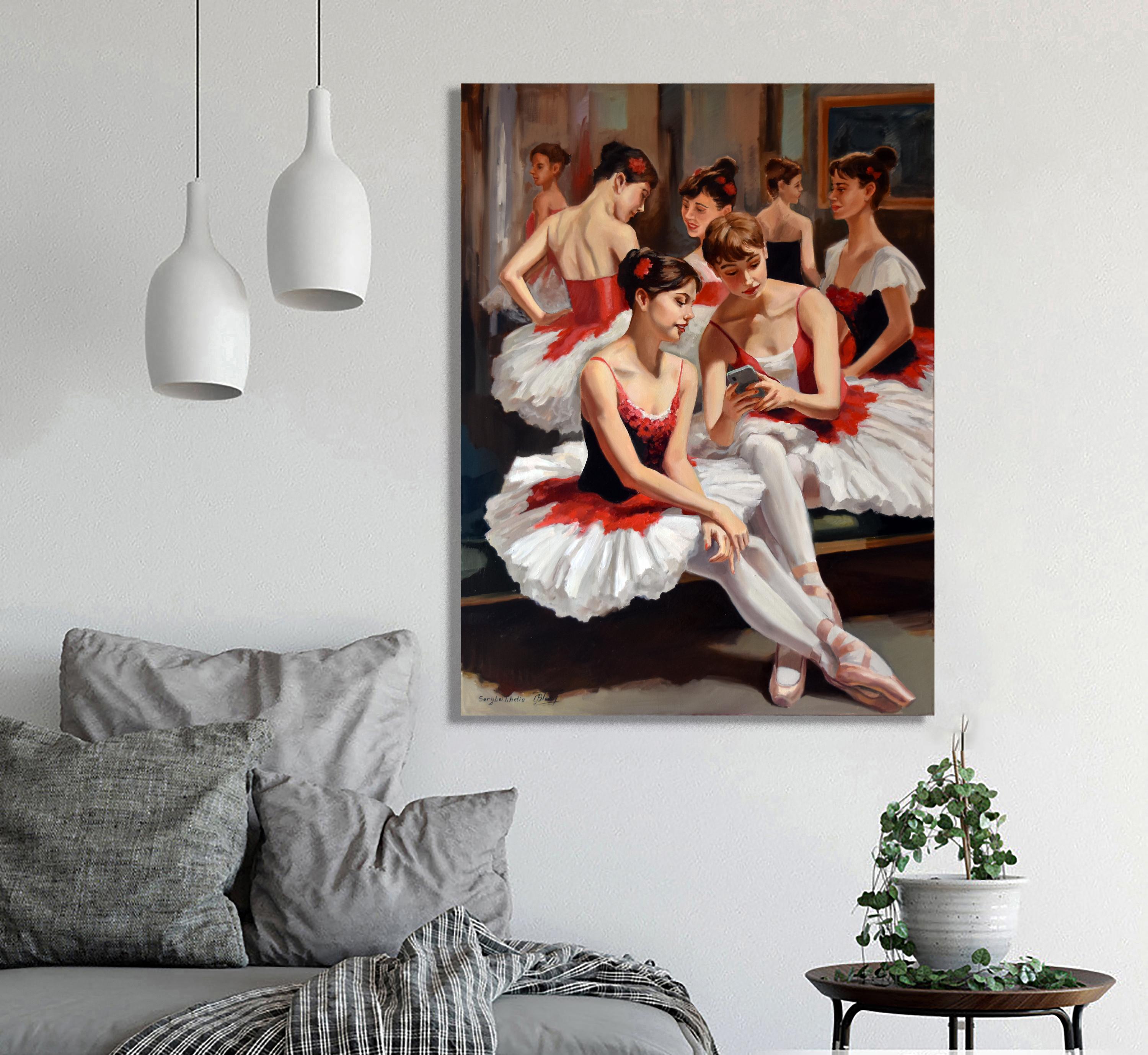Pensando en Degas: Durante el descanso en la escuela de ballet - Painting de Serghei Ghetiu
