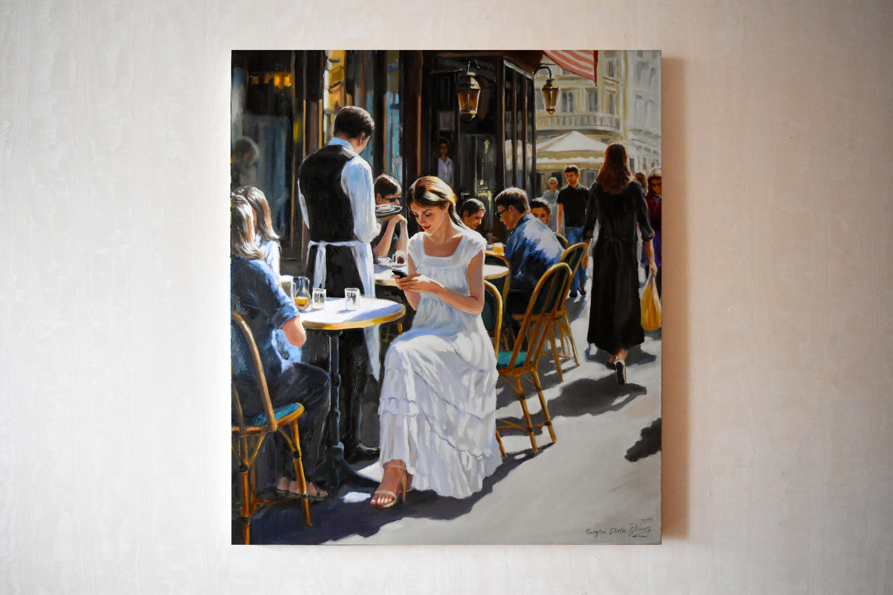 Waiting for the order V - Black Figurative Painting by Serghei Ghetiu