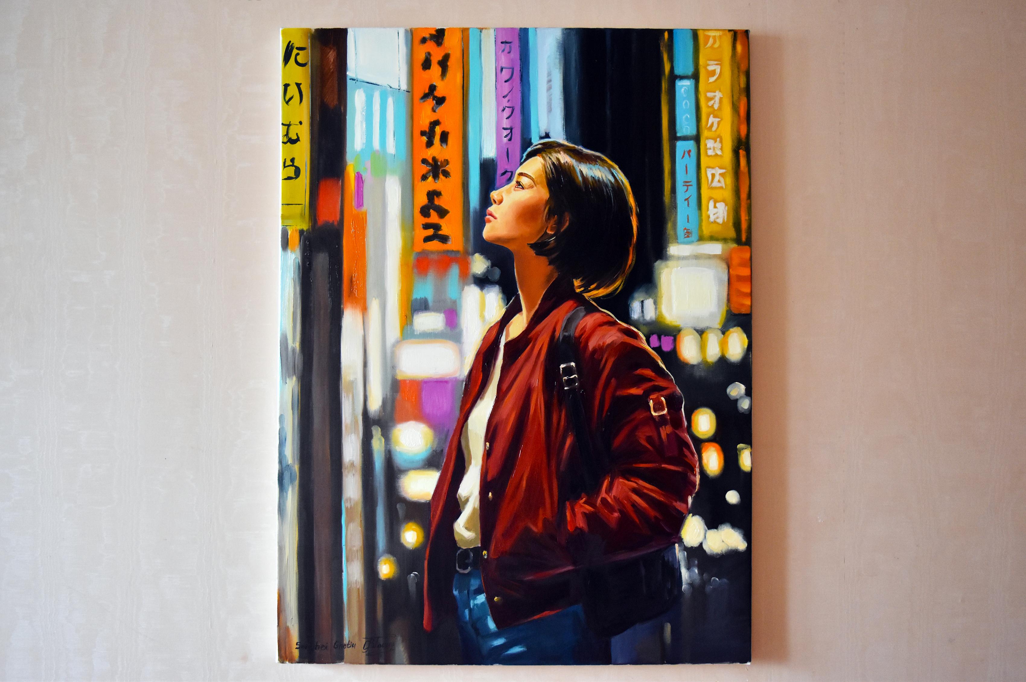 Walking in the night, the magic of Tokio - Painting Realismo di Serghei Ghetiu
