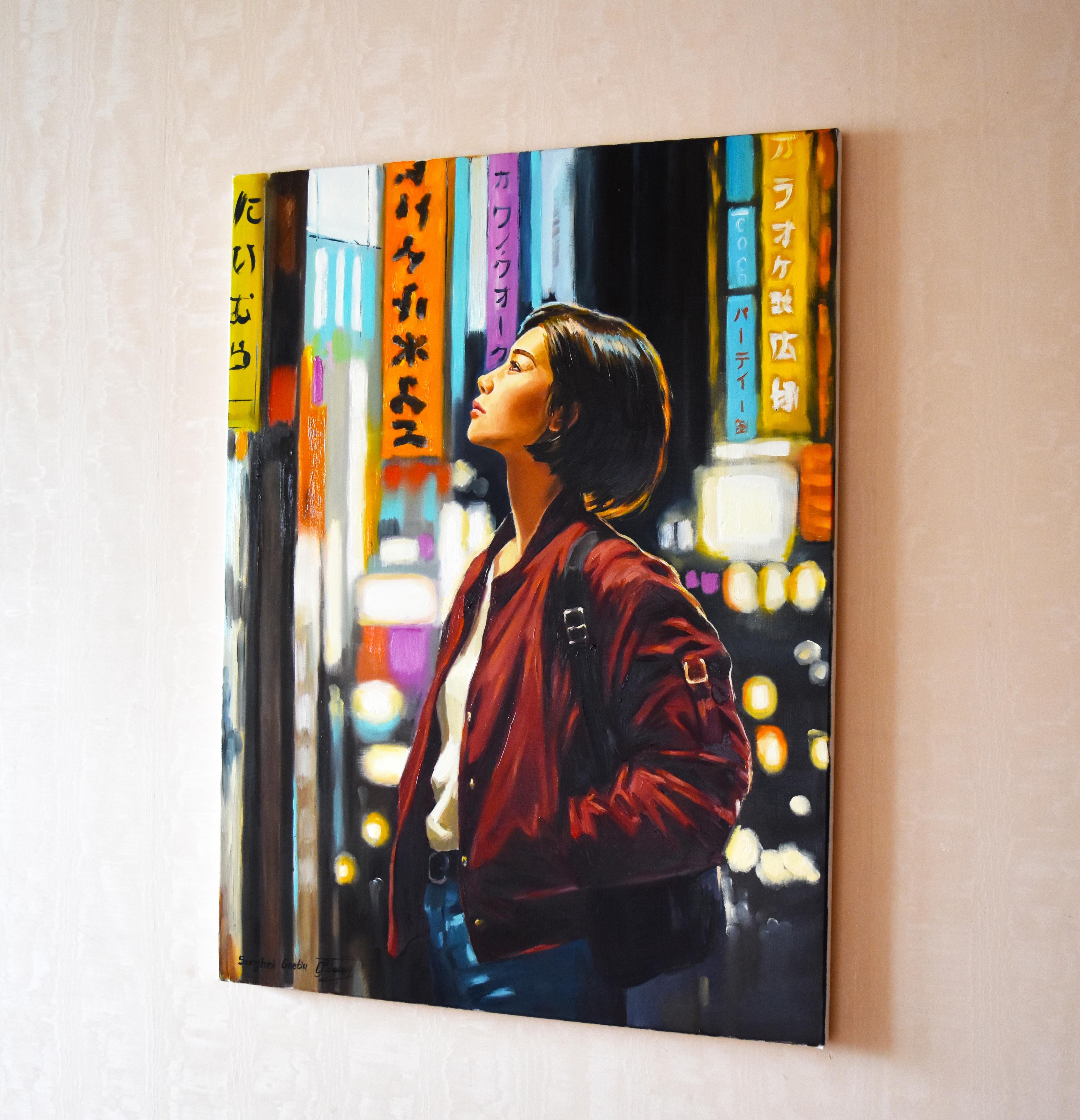  In this painting, I've captured the mesmerizing allure of city lights, contrasting vibrantly against the contemplative solitude of a lone figure immersed in the night. Utilizing the luminosity of oils, I blend impressionist touches with realistic