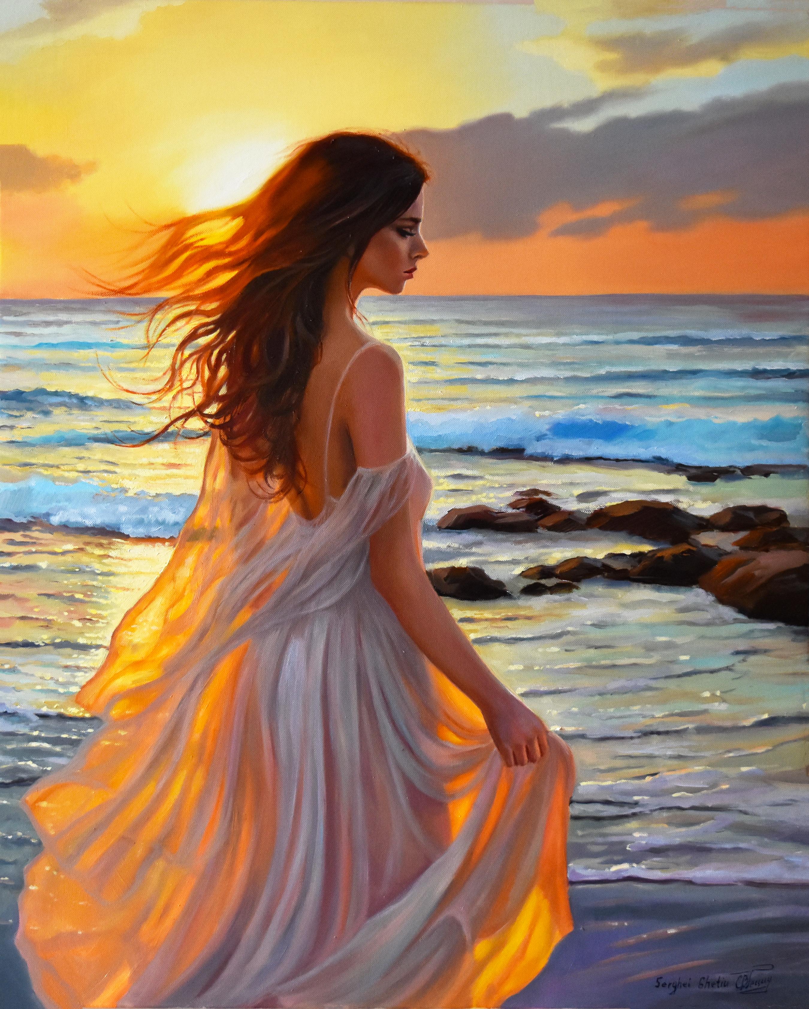Serghei Ghetiu Portrait Painting - Walking on the beach