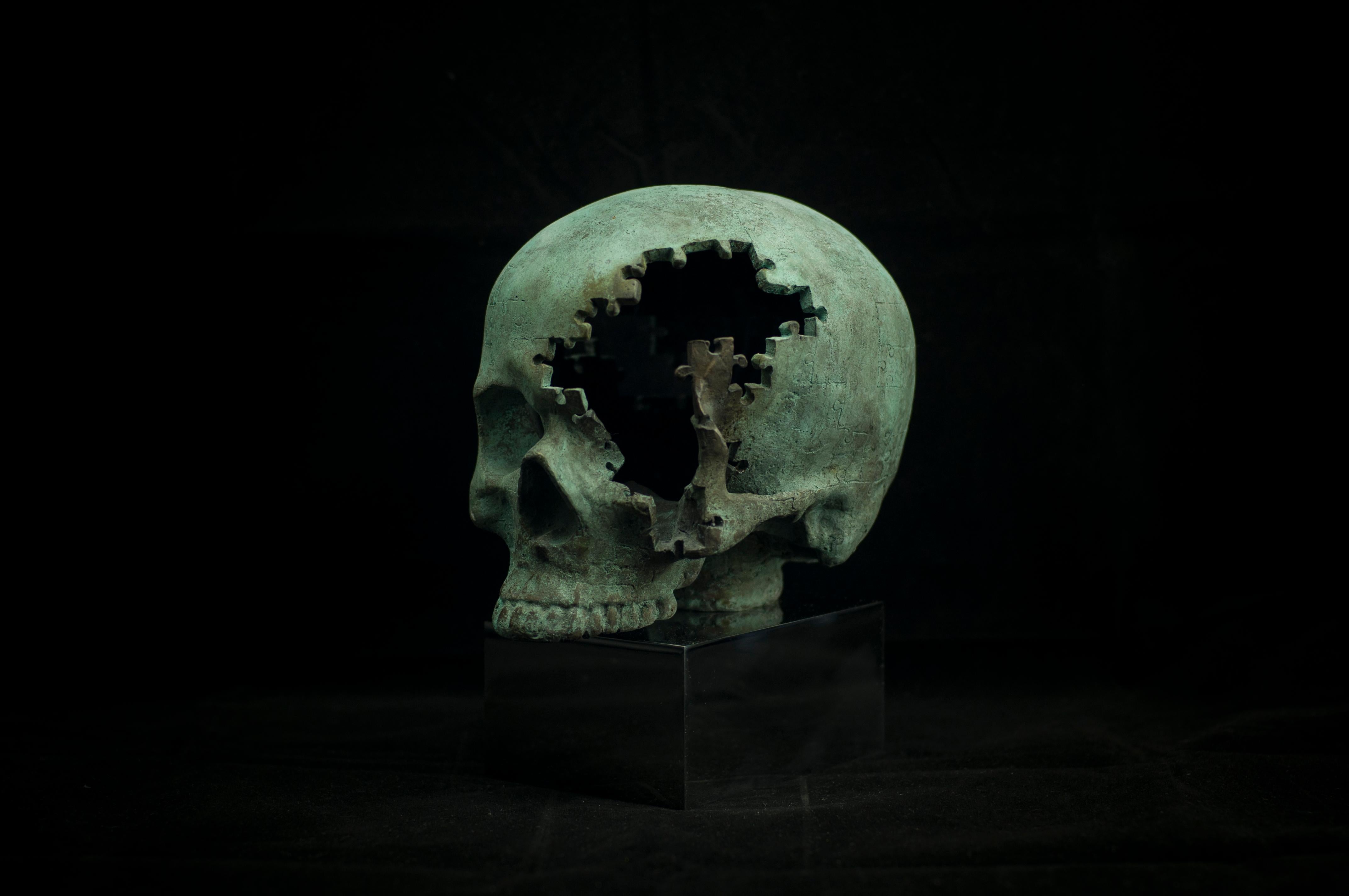 Skulls Alphabet Nr. Sculpture en bronze et acier « D » de Sergii Shaulis en vente 1