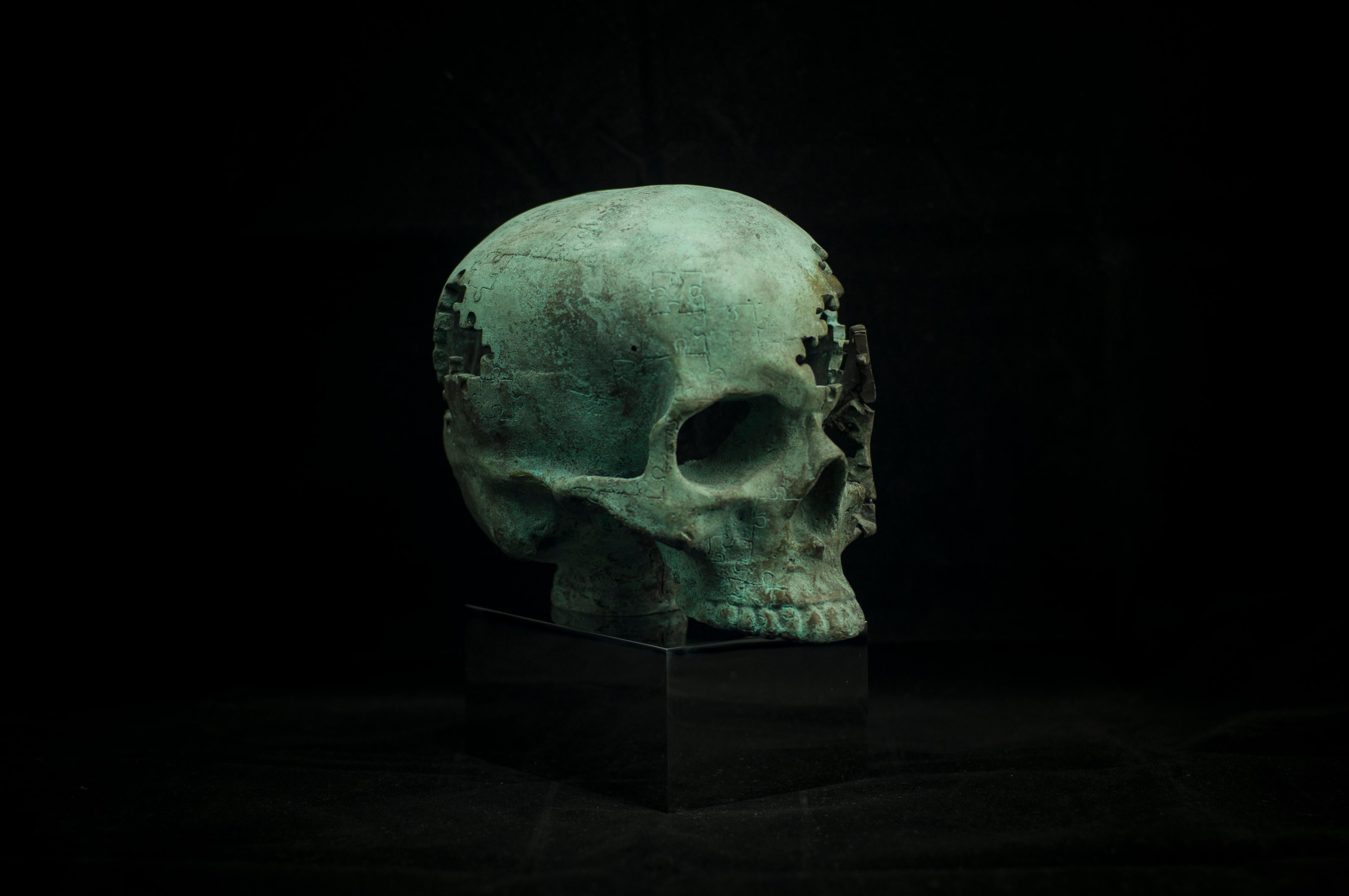 Skulls Alphabet Nr. Sculpture en bronze et acier « D » de Sergii Shaulis en vente 3