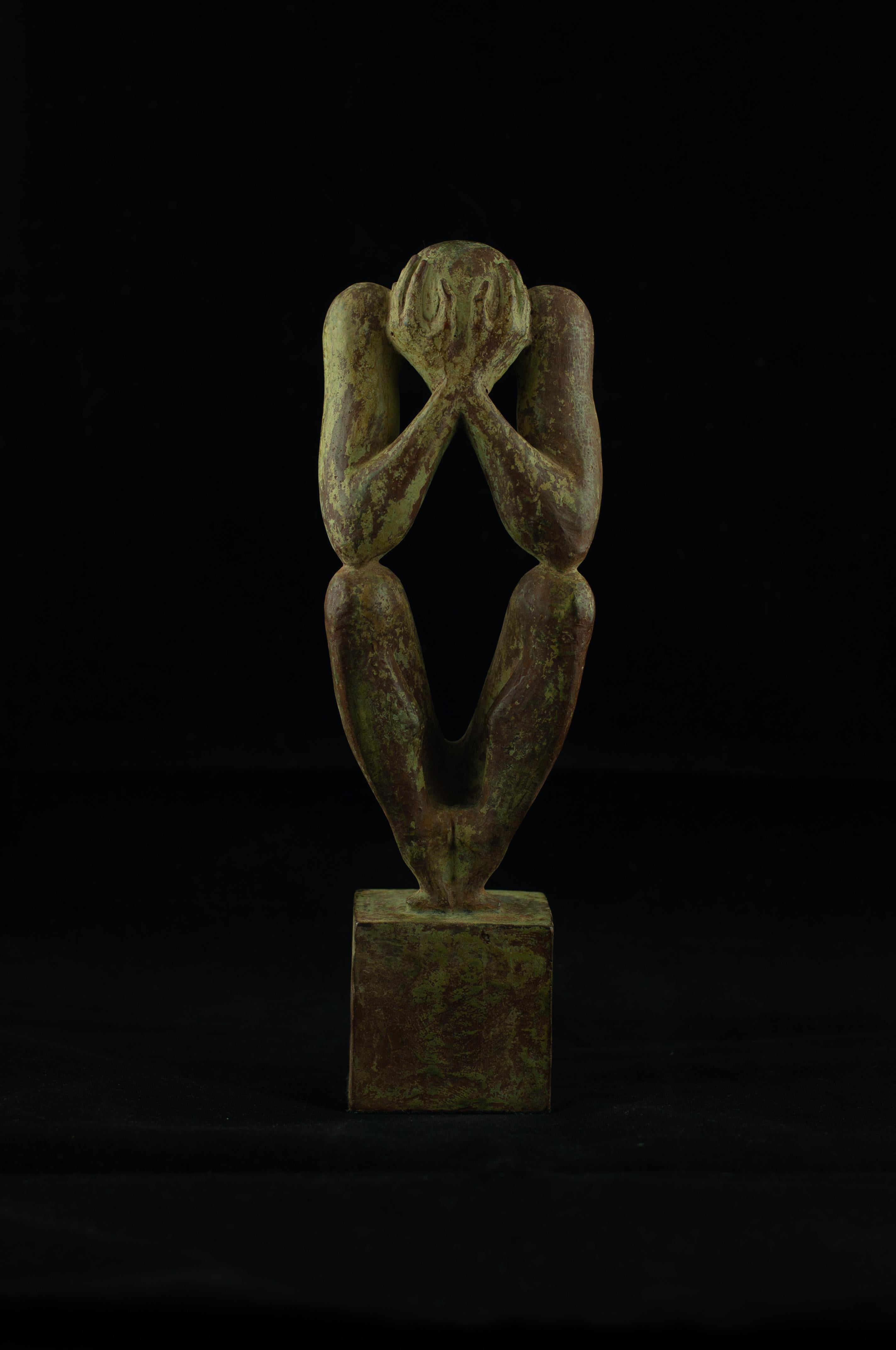 "The man without a rod №1" Bronze Sculpture 10 x 3 in. Ed. 6/9 by Sergii Shaulis

10" x 3" x 2.5'' inch 
Weight: 8 lbs

"The man without a rod" series: 
The artist spent almost ten years of his life in the making of this nine-piece series. It is an