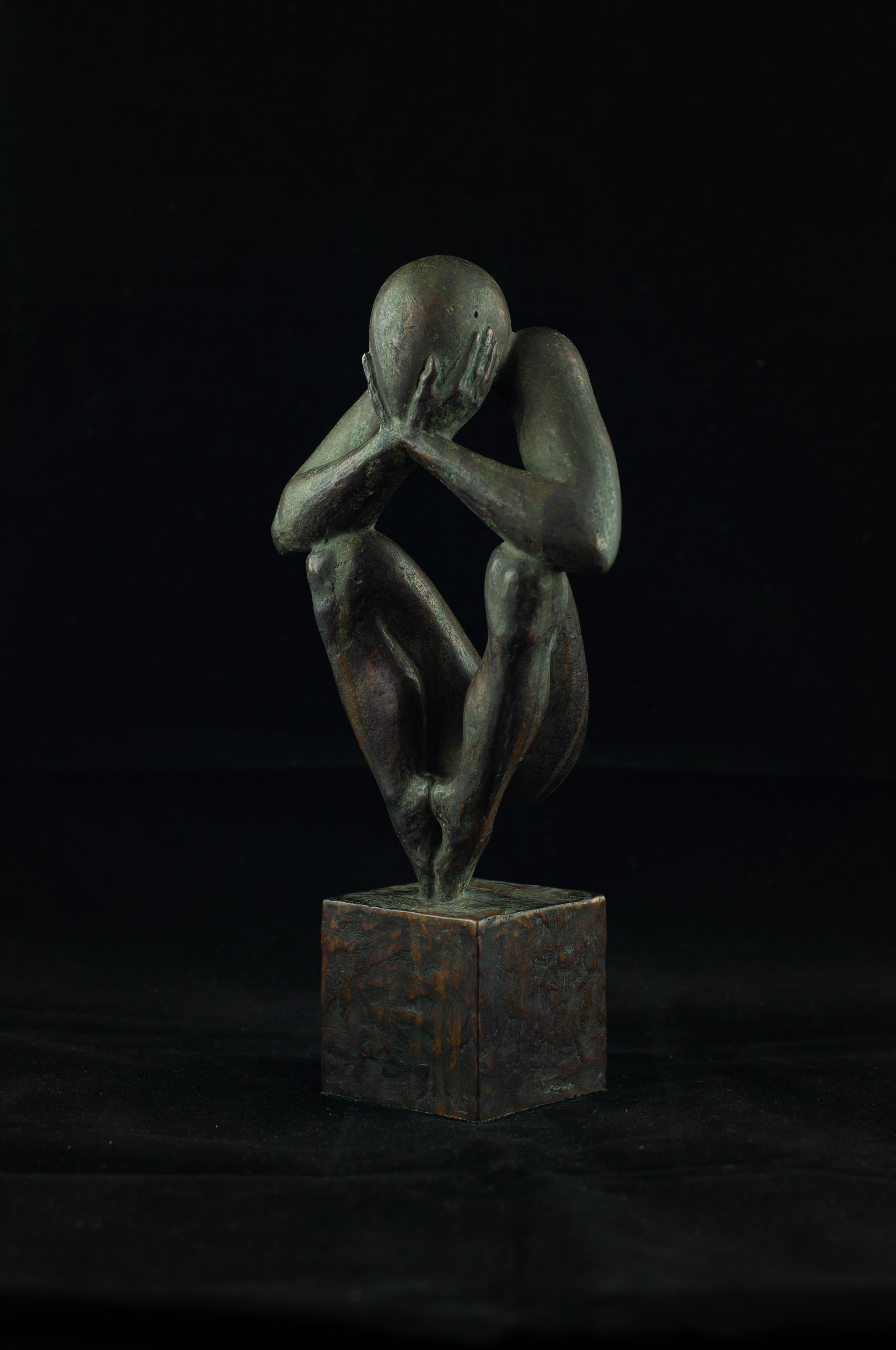 "The man without a rod №4" Bronze Sculpture 10 x 4 in. Ed. 1/9 by Sergii Shaulis

10" x 4" x 2.5'' inch 
Weight: 8 lbs

"The man without a rod" series: 
The artist spent almost ten years of his life in the making of this nine-piece series. It is an