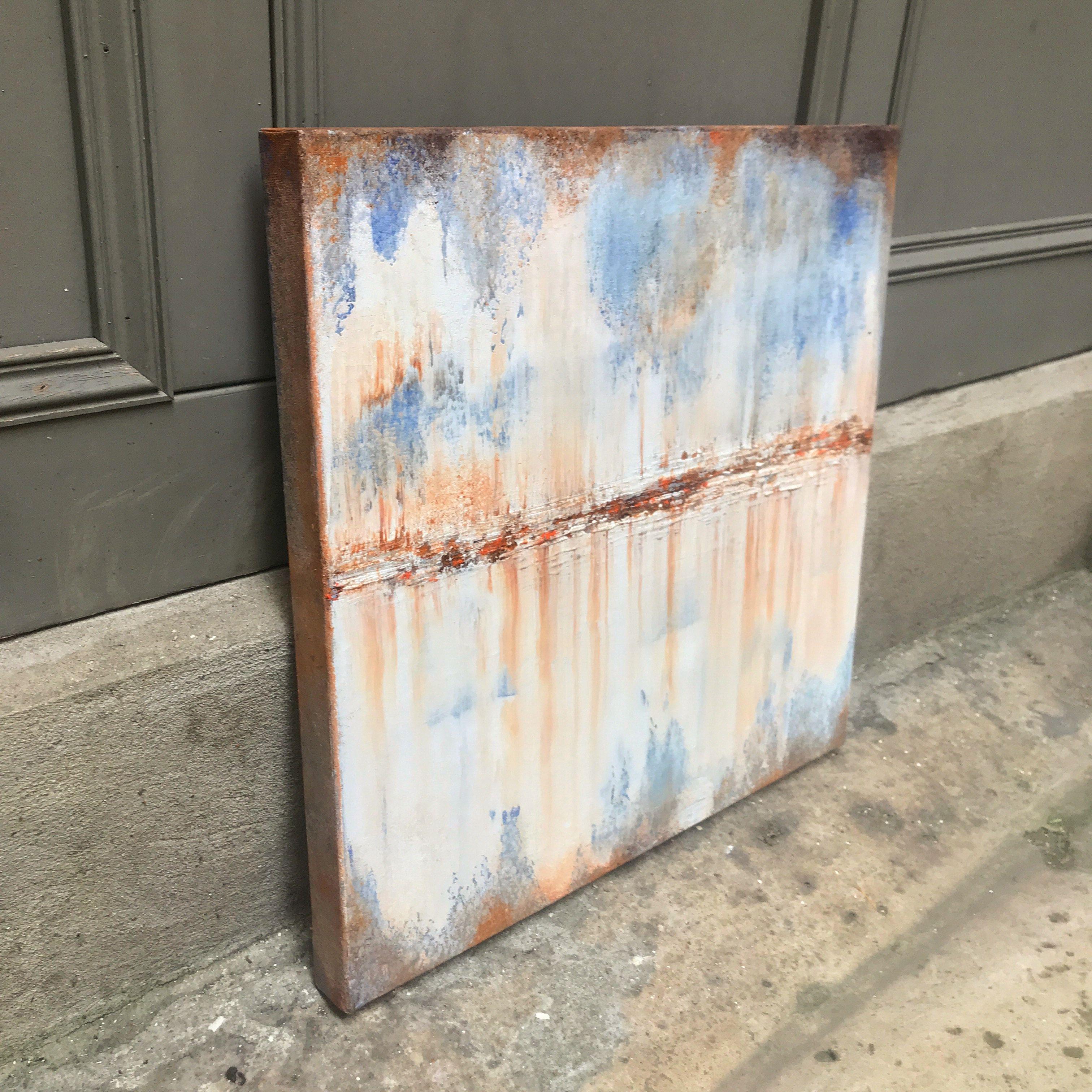 Cette peinture, inspirée de la dégradation, de la rouille et de l'acier, est une technique mixte, avec une texture profonde faite de gesso, d'empâtement et de peinture acrylique. Il vous parviendra prêt à être accroché à votre mur. Un certificat