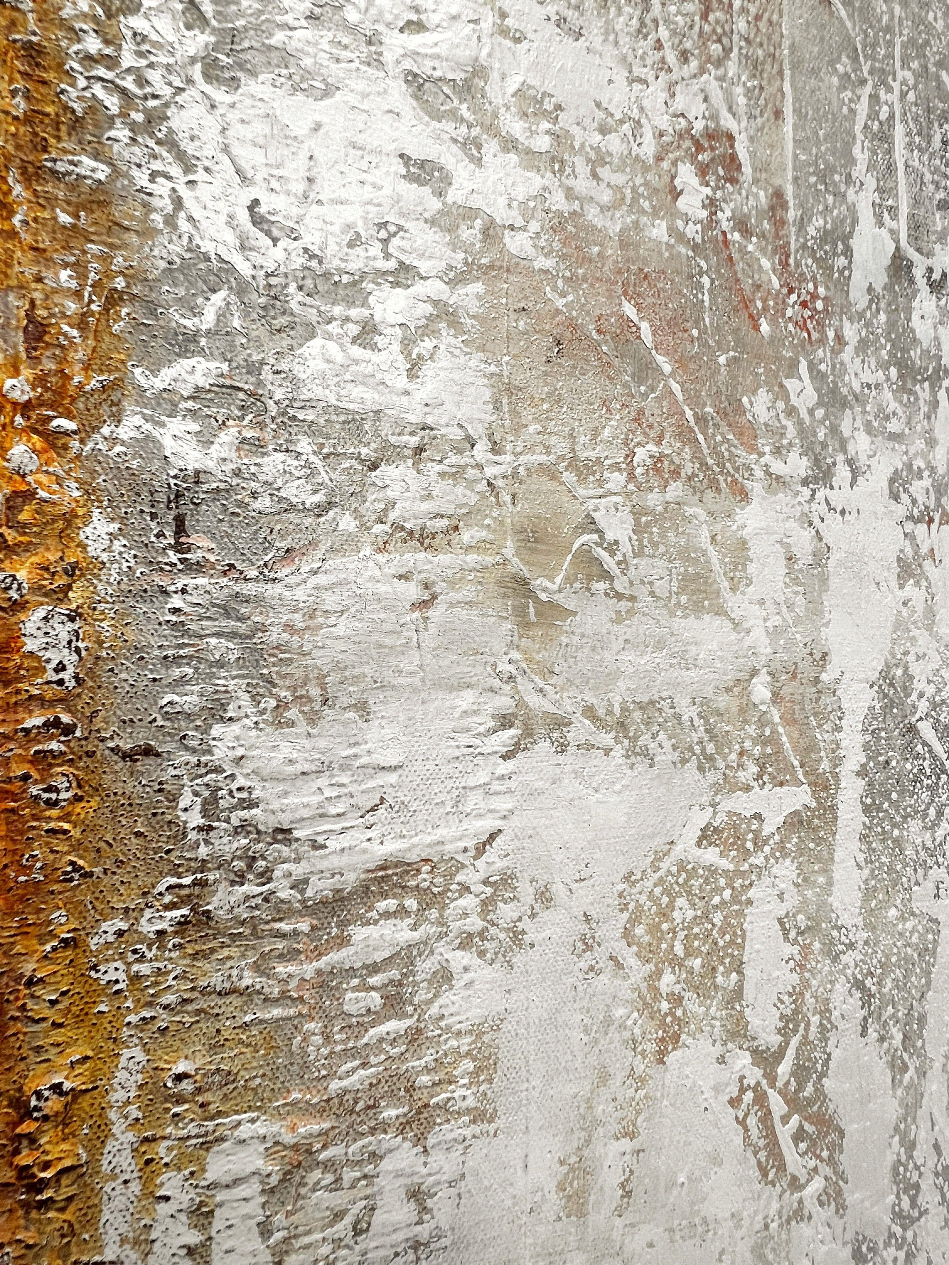 Esta pintura, inspirada en la degradación del deterioro. Acero, óxido industrial y minimalismo. Técnica mixta, con textura realizada con gesso, impasto y pintura acrílica. Llegará y estará listo para colgar en tu pared. Con la obra se incluye un