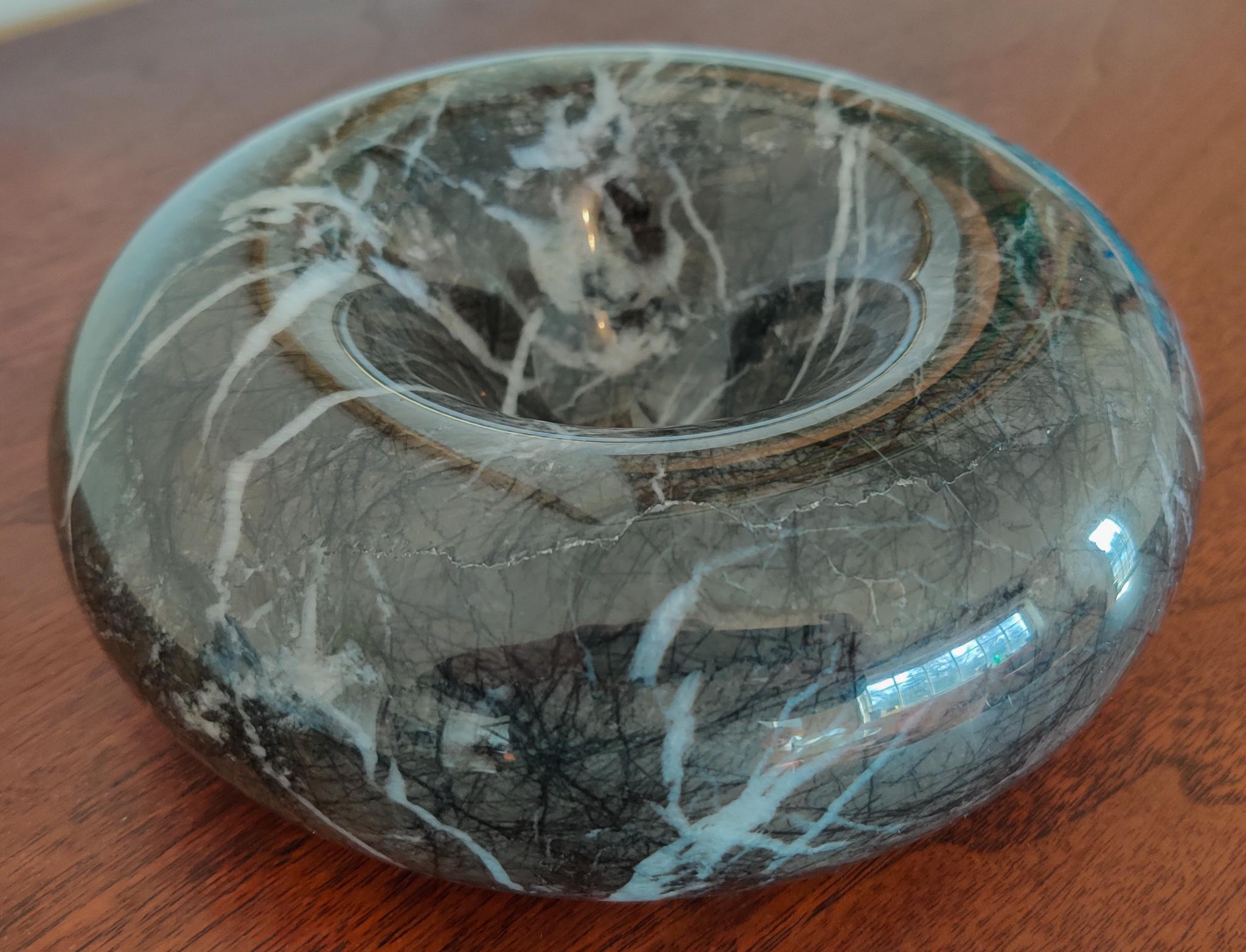 Mid-Century Modern Sergio Asti Black & White Veined Marble Bowl for Up & Up For Sale