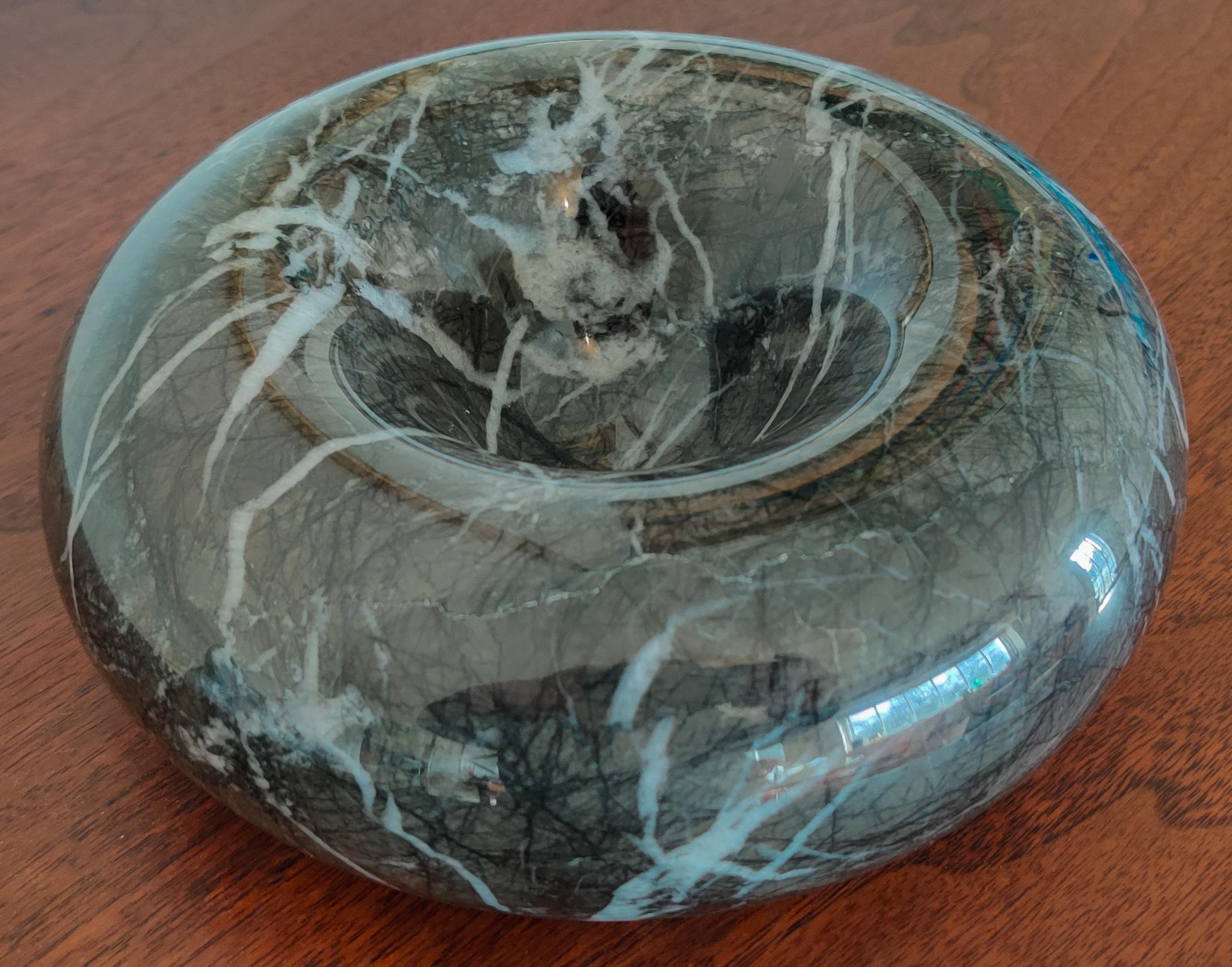 Italian Sergio Asti Black & White Veined Marble Bowl for Up & Up For Sale