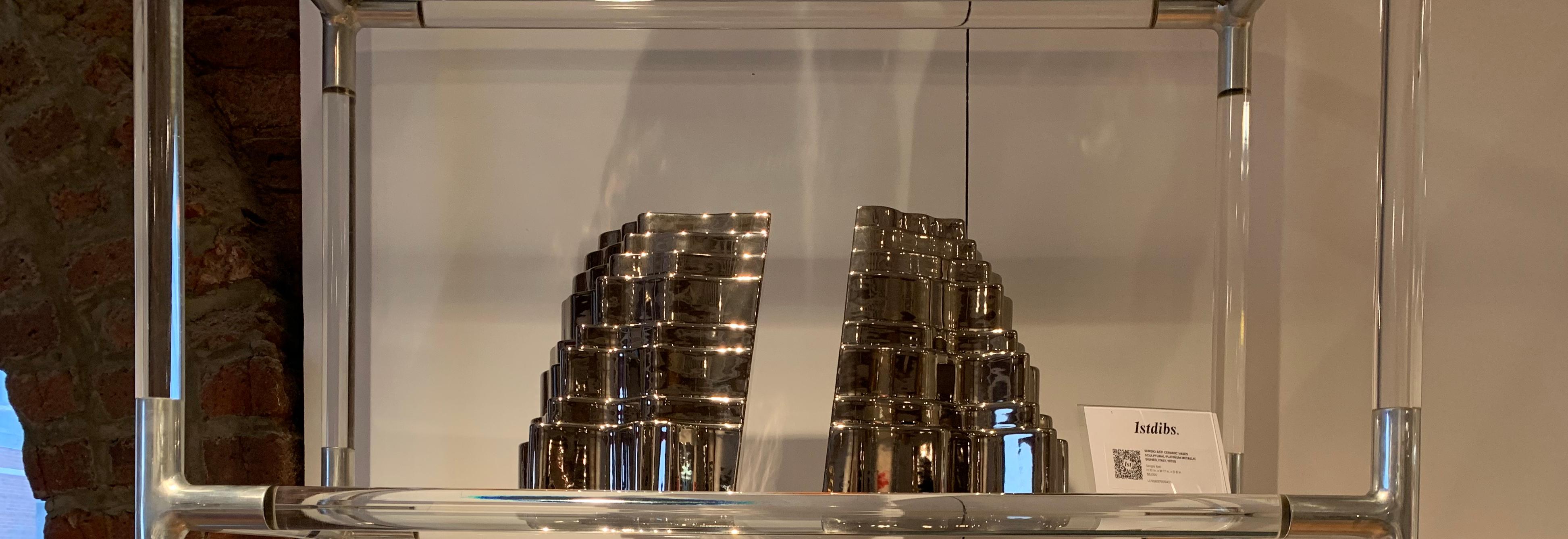 Vases Sergio Asti Collina, céramique, chrome argenté métallique, signés en vente 3