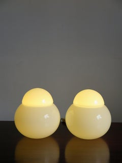 Sergio Asti "Daruma" Midcentury White Glass Side Table Lamps for Candle, 1960s