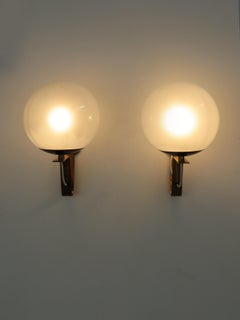 Sergio Asti for Candle Italian Midcentury Brass Glass Sconces Wall ligths 1960s