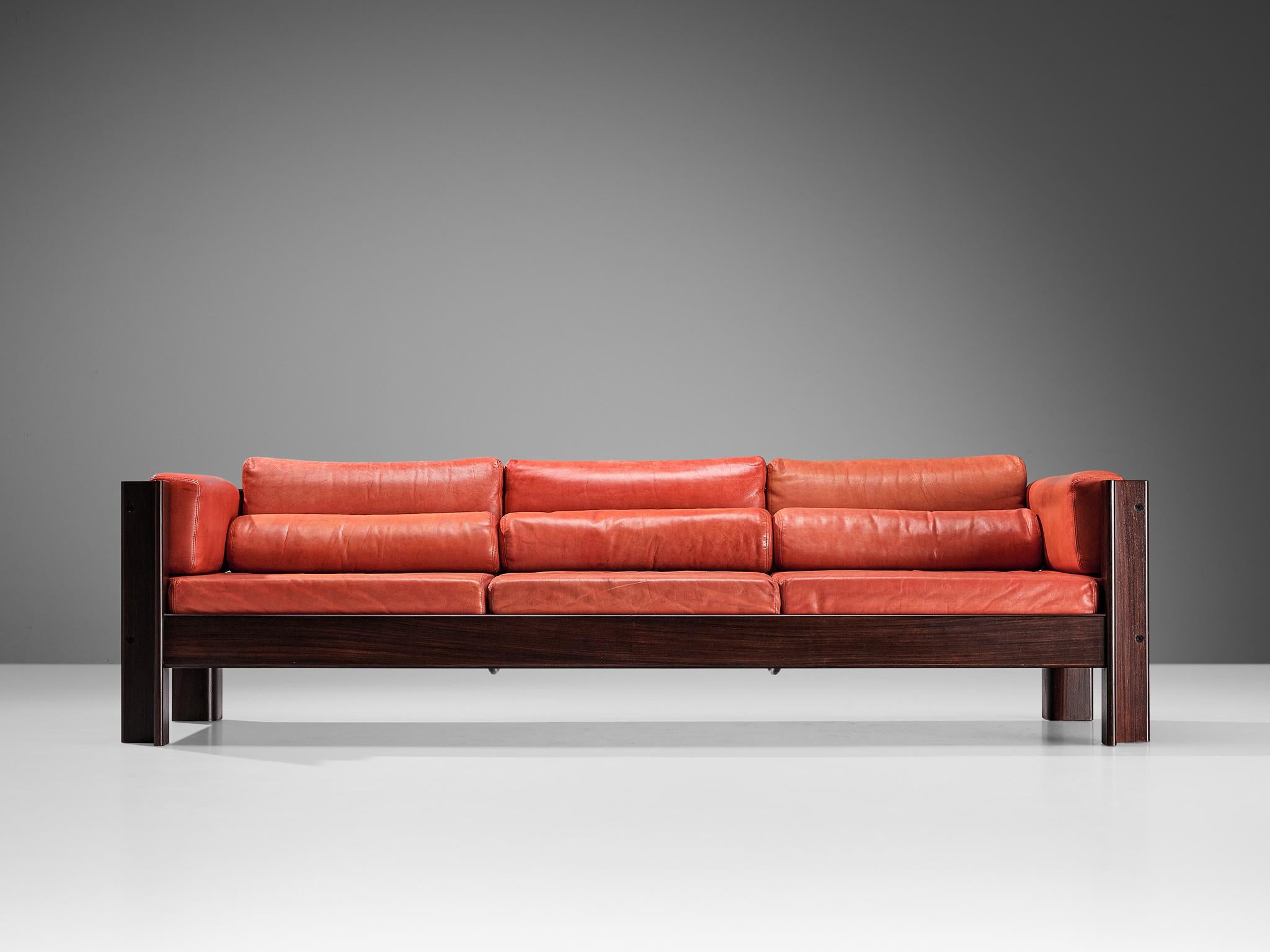 Mid-Century Modern Sergio Asti for Poltronova 'Zelda' Sofa in Plywood and Red Leather  For Sale