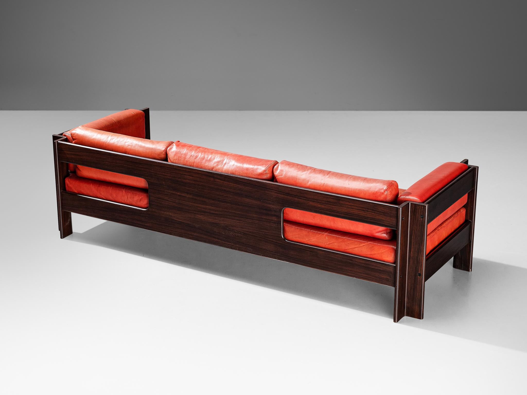 Italian Sergio Asti for Poltronova 'Zelda' Sofa in Plywood and Red Leather  For Sale