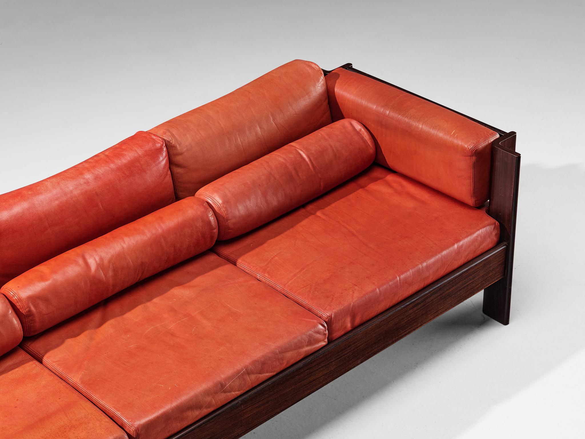 Mid-20th Century Sergio Asti for Poltronova 'Zelda' Sofa in Plywood and Red Leather  For Sale