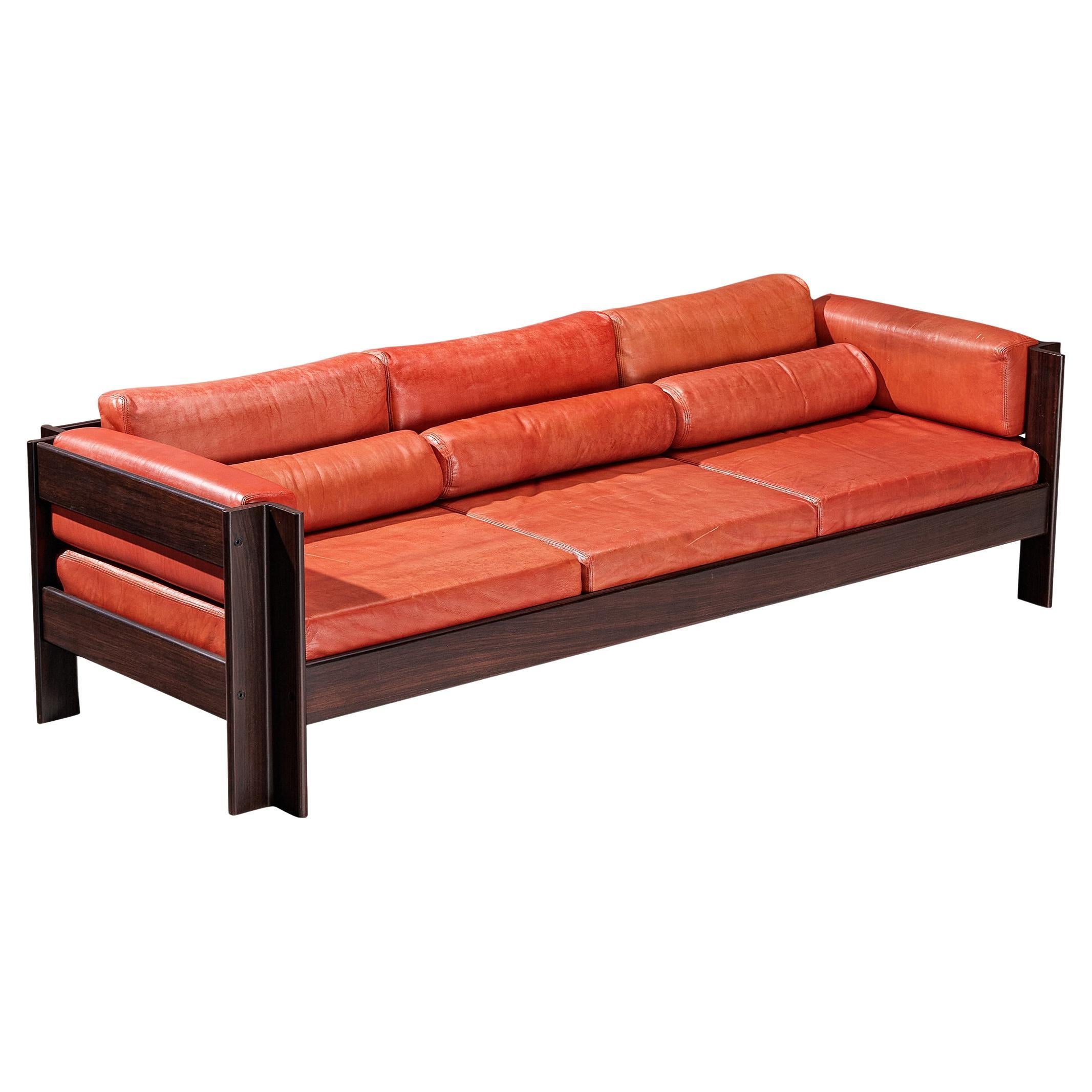 Sergio Asti for Poltronova 'Zelda' Sofa in Plywood and Red Leather For Sale  at 1stDibs