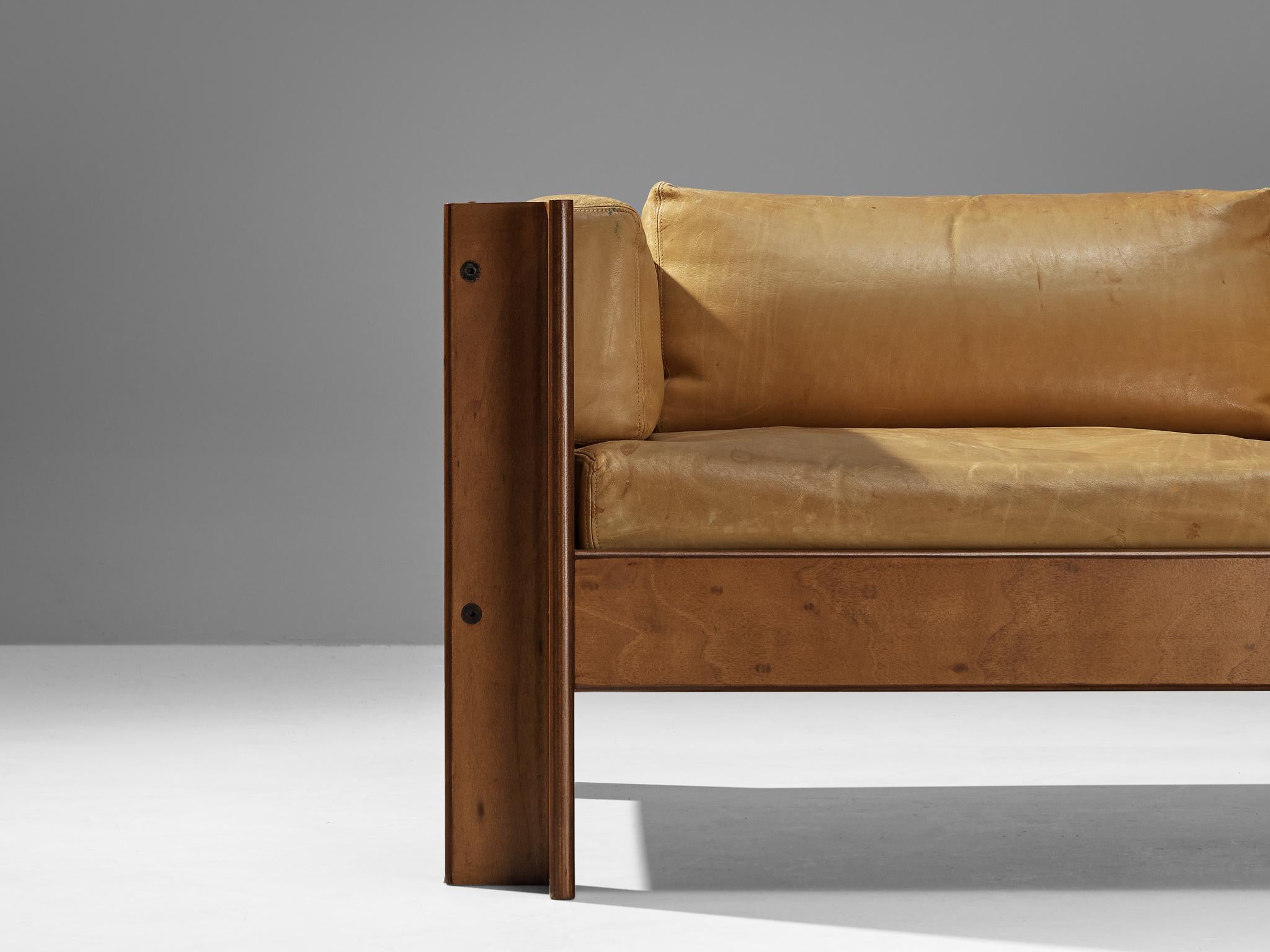Brass Sergio Asti for Poltronova 'Zelda' Sofa in Walnut and Leather  For Sale