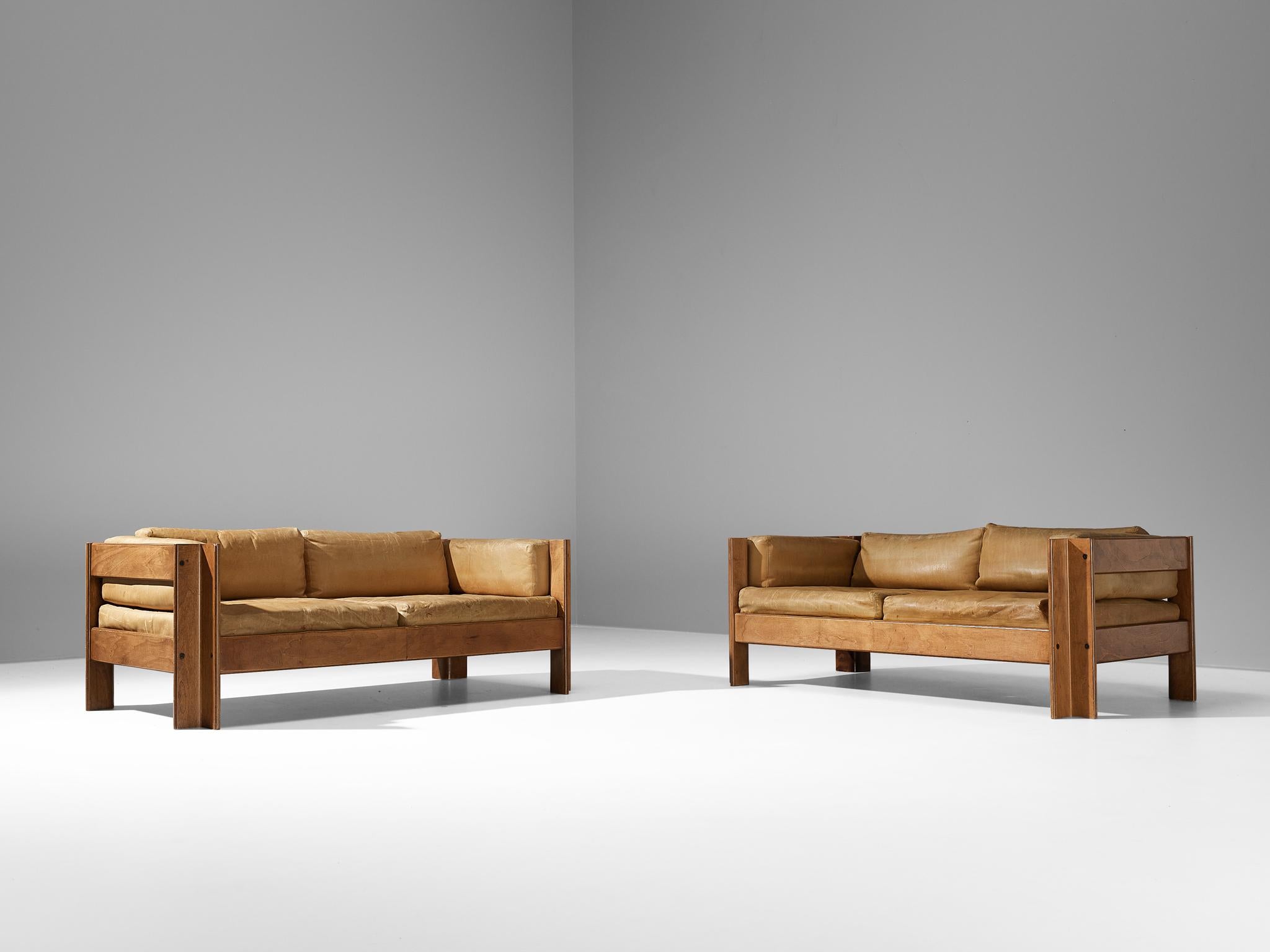 Brass Sergio Asti for Poltronova 'Zelda' Sofas in Walnut and Leather