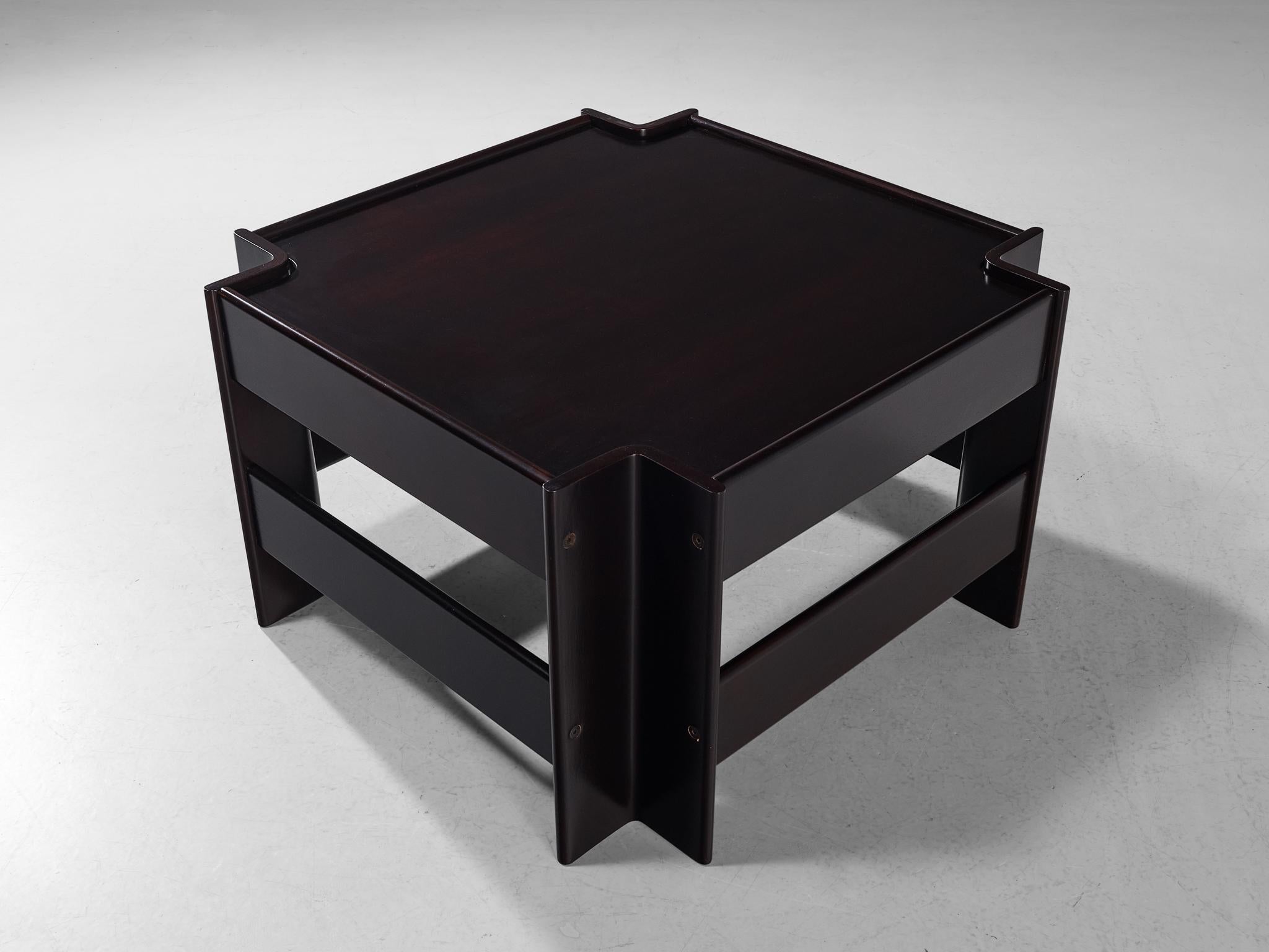 Sergio Asti for Poltronova, 'Zelda' coffee table, darkened plywood, Italy, 1962.

Geometric side table by Sergio Asti. The table is made of plywood and features stunning, cube forms. The angled legs give this item a nice expression. Due to the dark