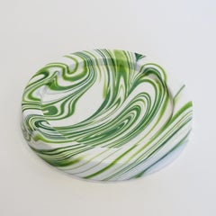 Sergio Asti for Venini Murano Green and Lattimo Glass Vide-Poche, Italy, 1967