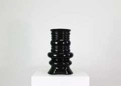 Sergio Asti Jaipur Vase in Black Enameled Ceramic Dated 1980s Author's Proof