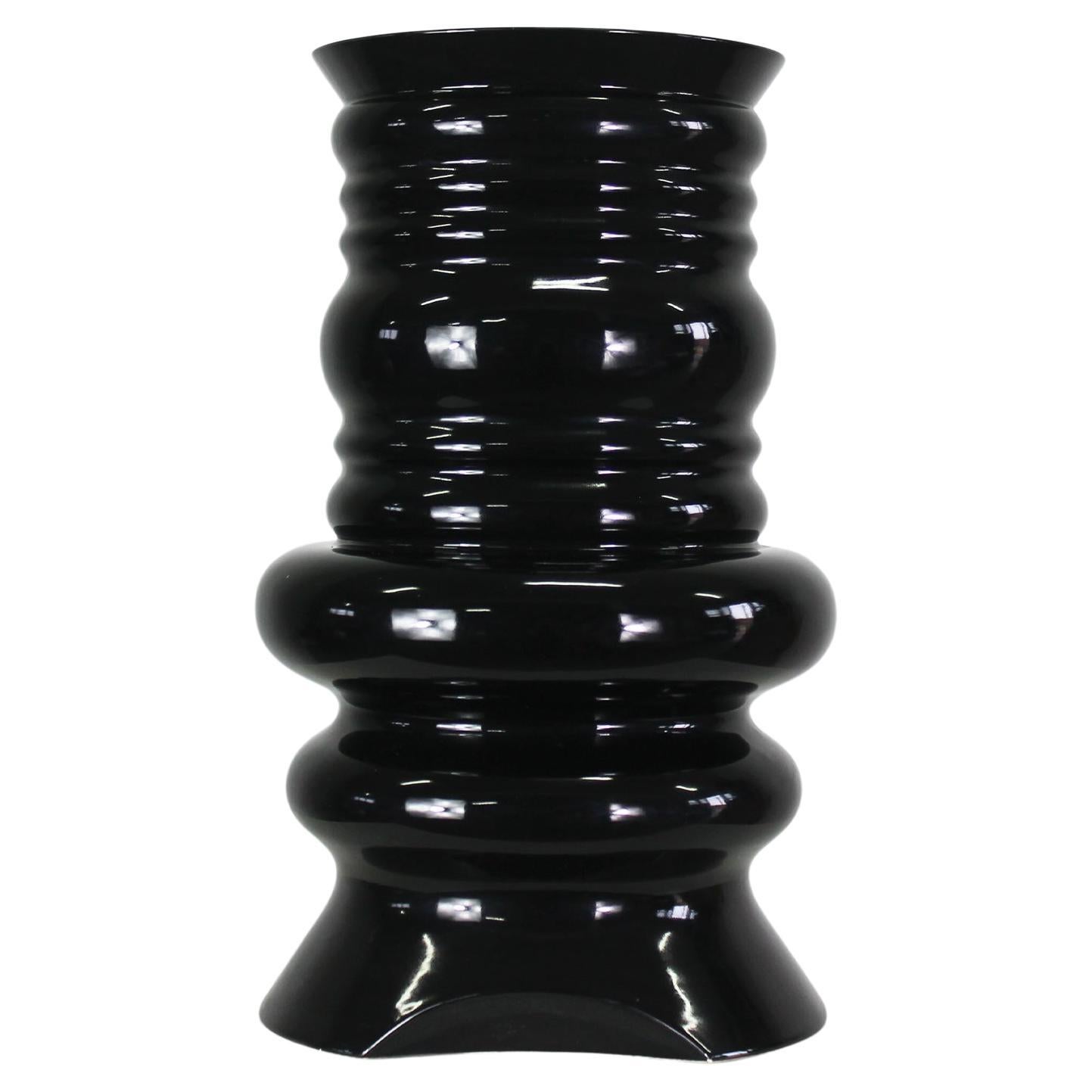 Sergio Asti Vaso Jaipur in ceramica smaltata nera datato anni '80 Prova d'autore in vendita