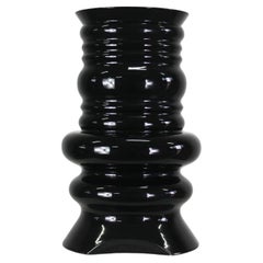 Sergio Asti Jaipur Vase in Black Enameled Ceramic Dated 1980s Author's Proof
