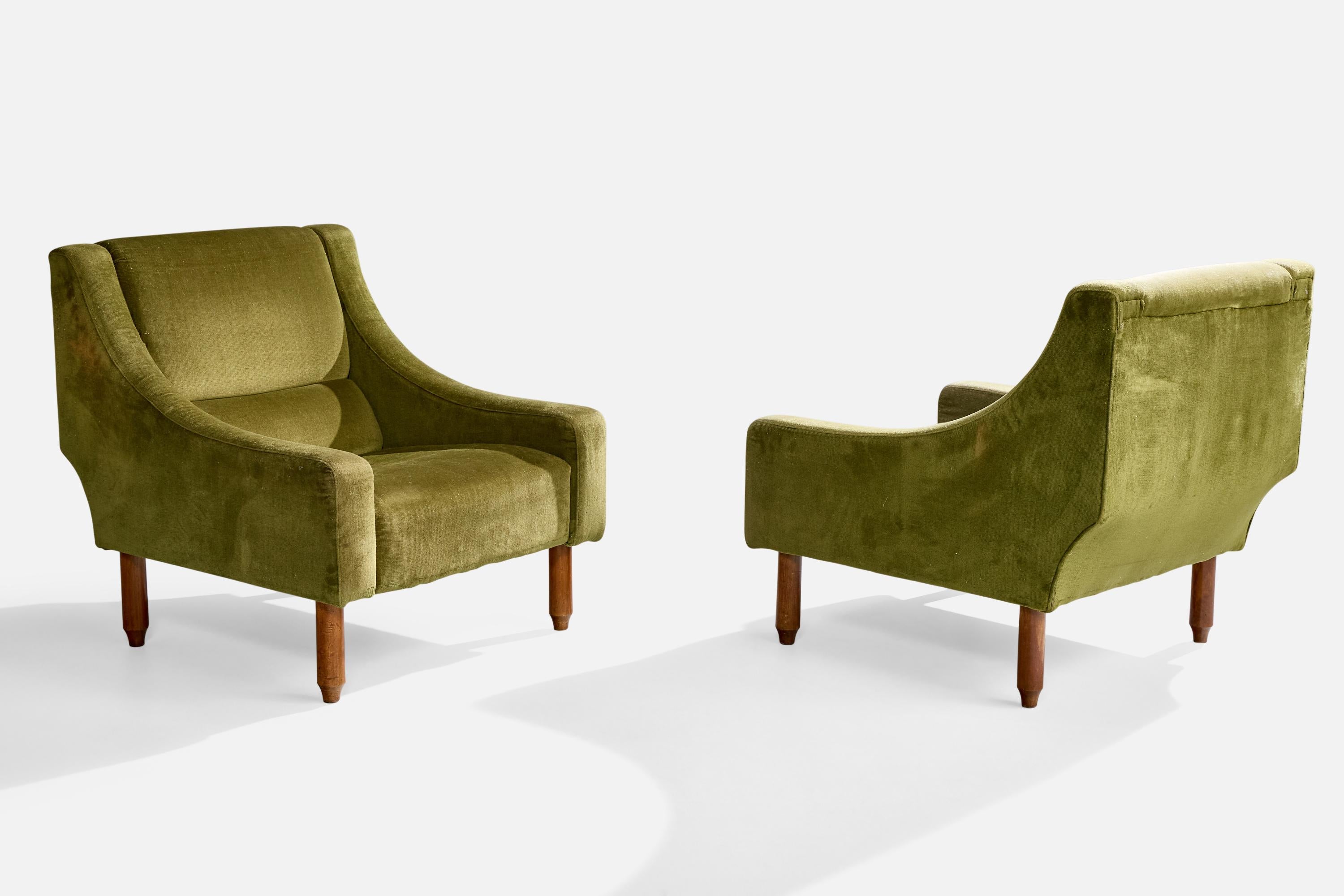Sergio Asti, Loungesessel, Holz, Samt, Italien, 1960er Jahre (Moderne der Mitte des Jahrhunderts) im Angebot