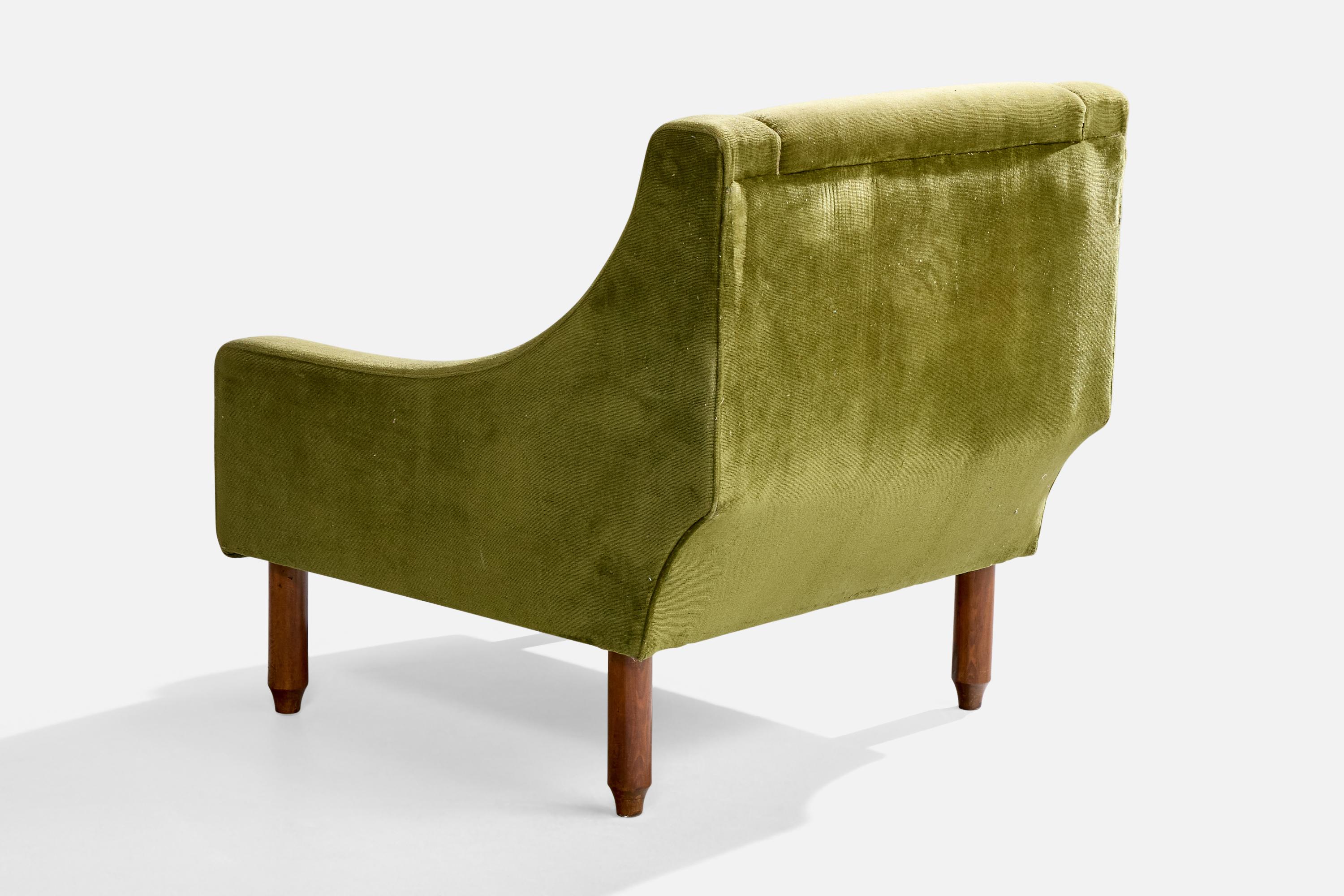 Sergio Asti, Loungesessel, Holz, Samt, Italien, 1960er Jahre (Mitte des 20. Jahrhunderts) im Angebot